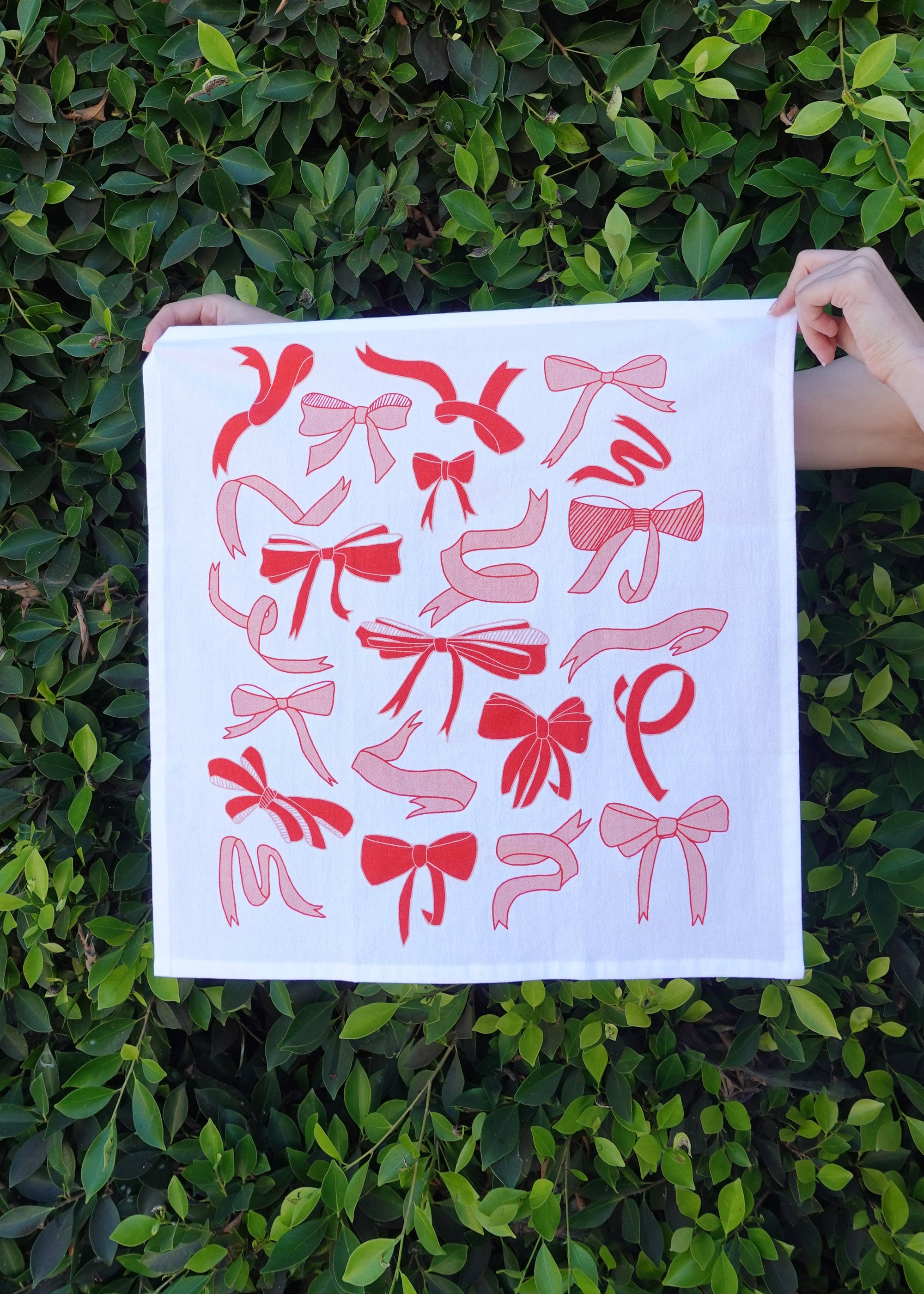 Bows on White Tea Towel