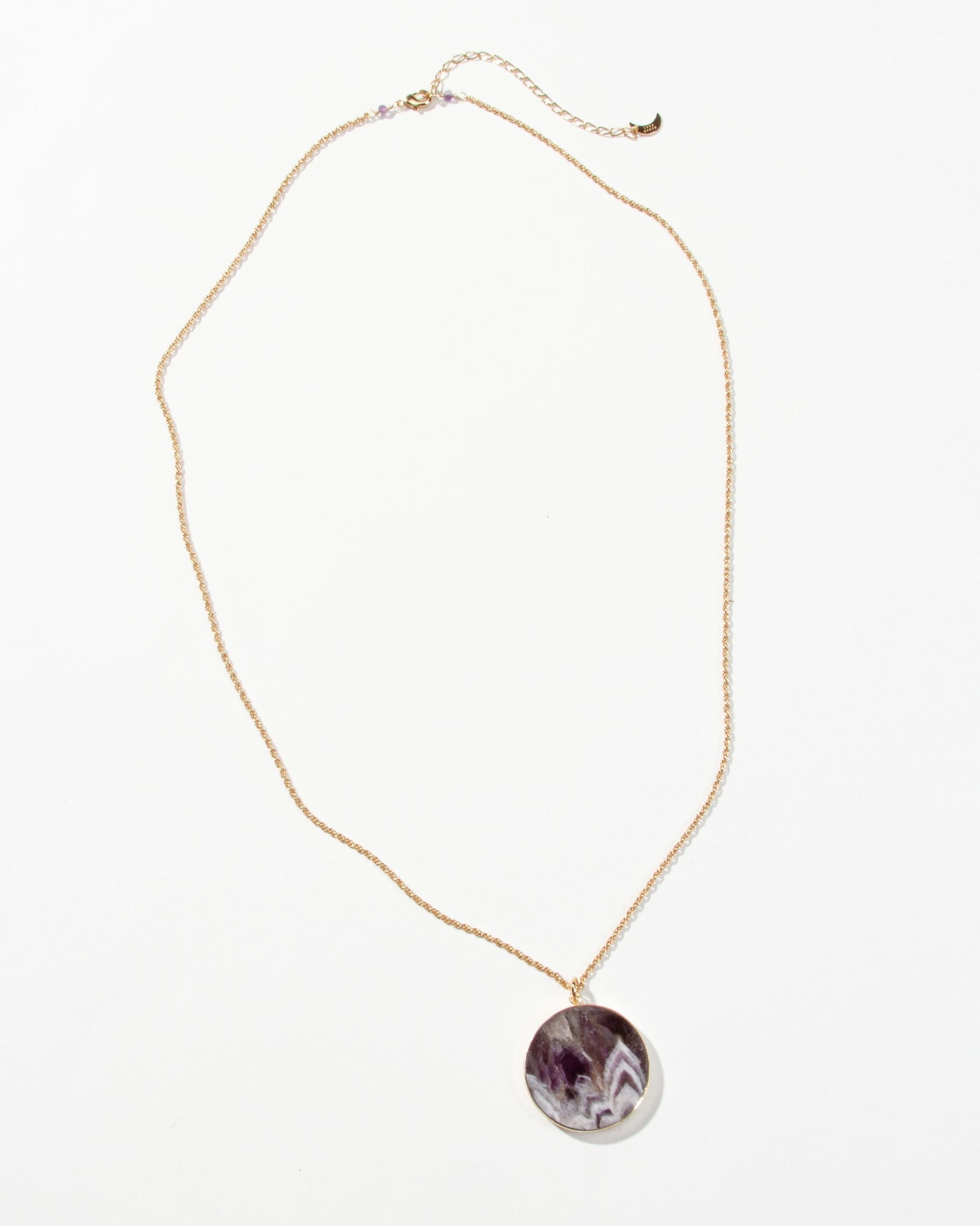 Chevron Amethyst Medallion Long Necklace