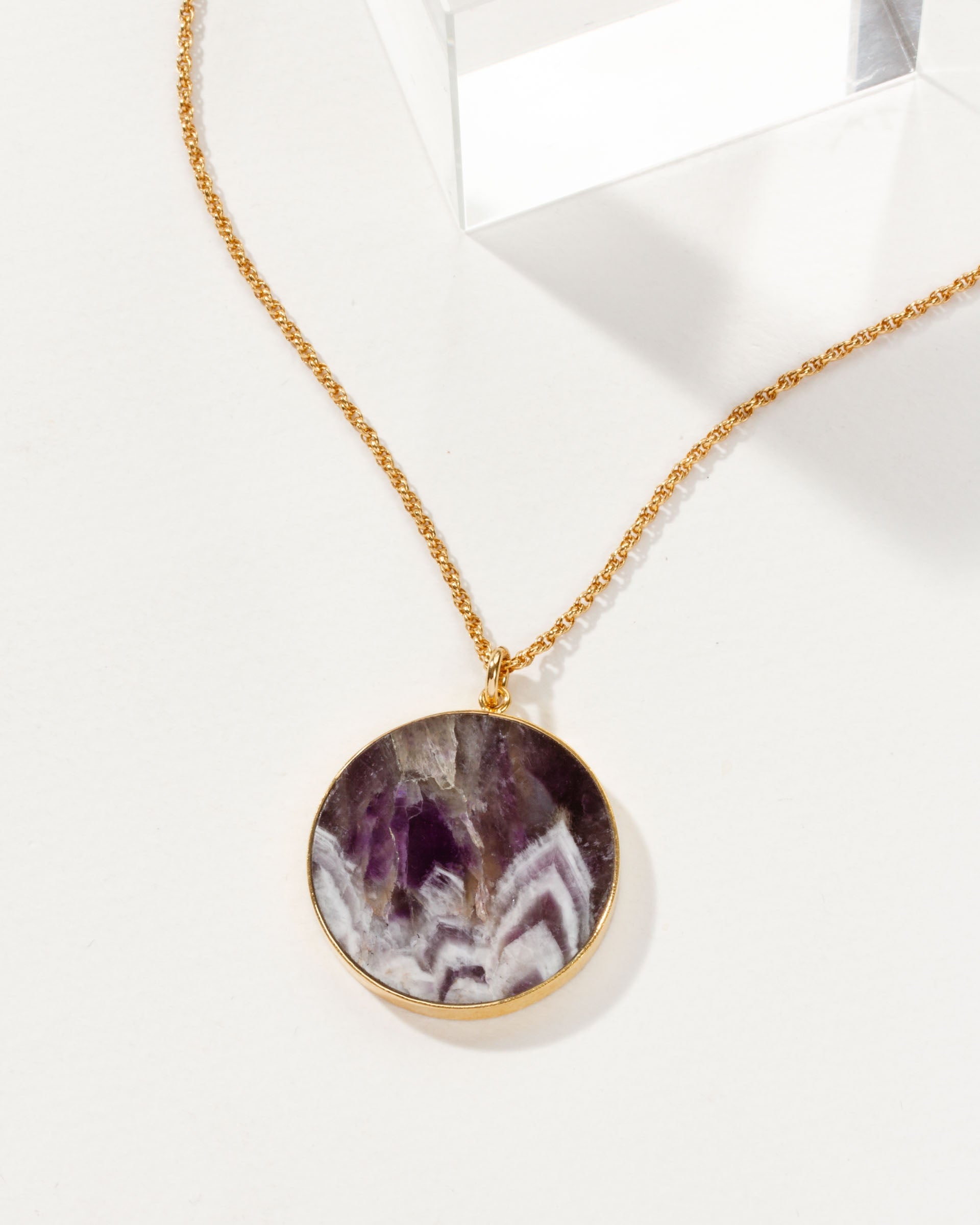 Chevron Amethyst Medallion Long Necklace