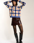 Callahan Knitwear - Melody Plaid Crewneck - Navy -