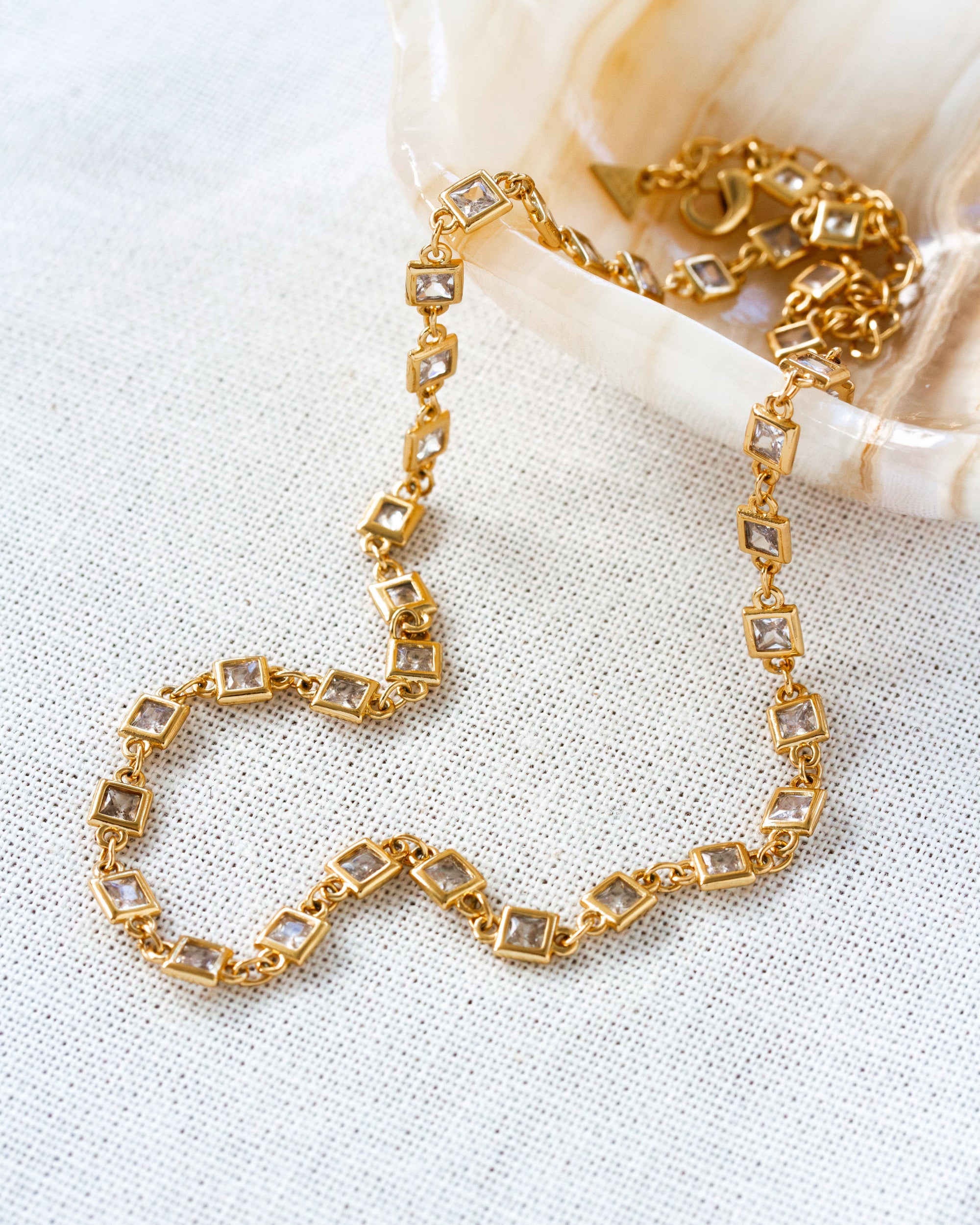 Grid Spectrum CZ Collar Chain Layering Necklace