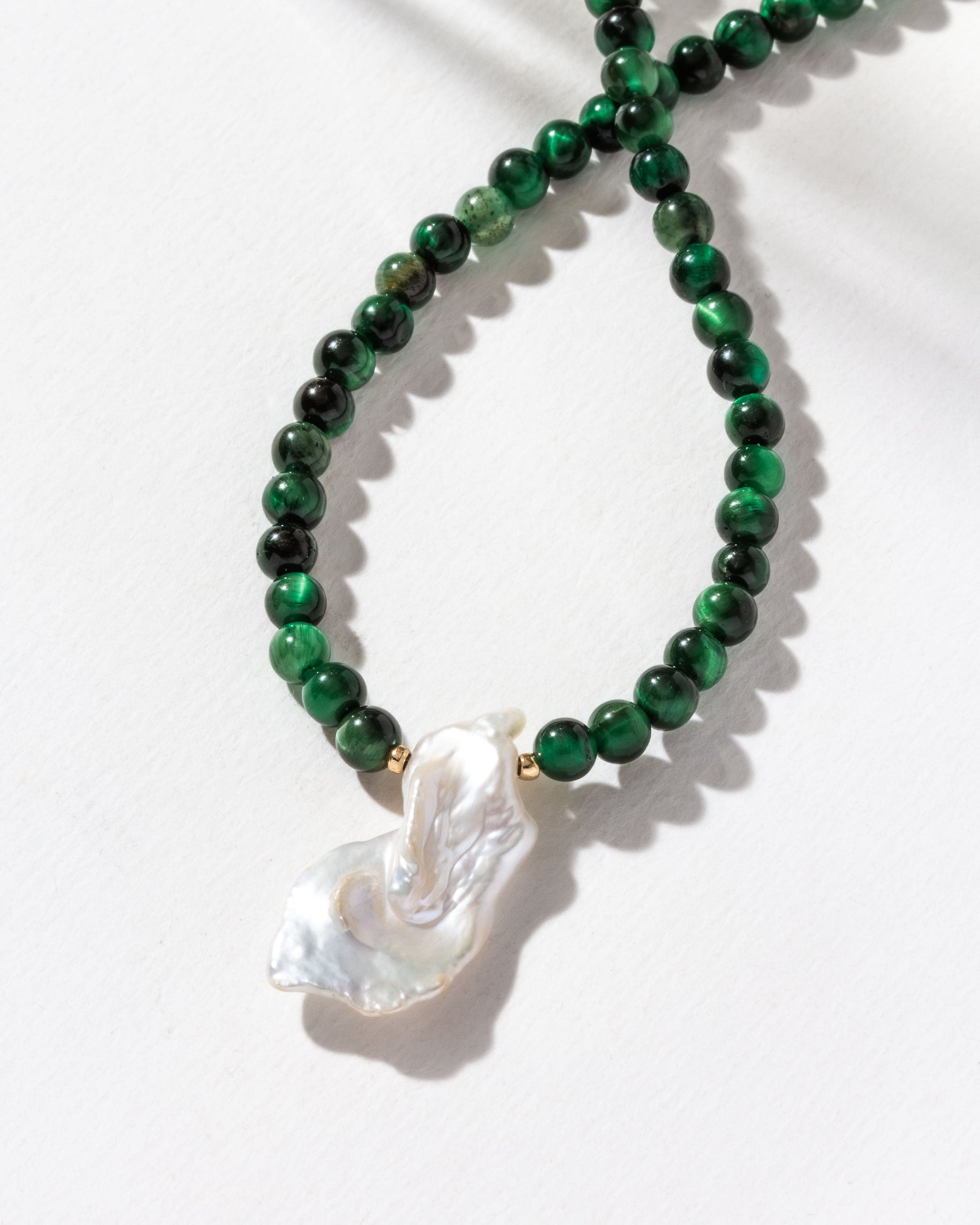 Perennial Gem & Keshi Pearl Beaded Necklace- Green Tiger's Eye