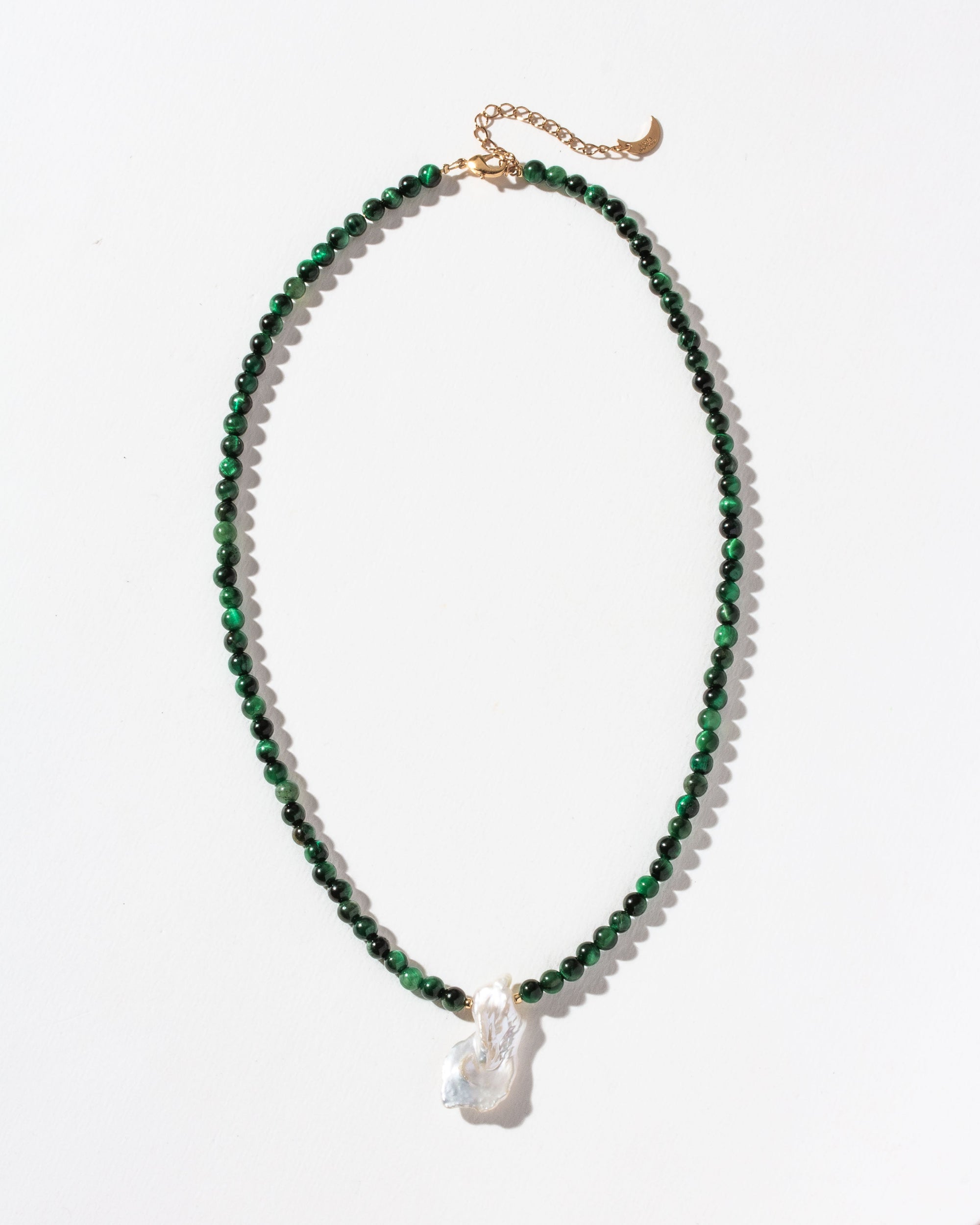 Perennial Gem & Keshi Pearl Beaded Necklace- Green Tiger's Eye