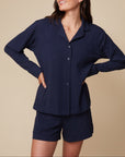Harper Wilde - Perfect Pima Long Sleeve Button Up - Navy -