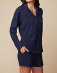 Harper Wilde - Perfect Pima Long Sleeve Button Up - Navy -
