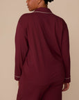Harper Wilde - Perfect Pima Long Sleeve Button Up (Piping) - Bordeaux -