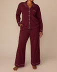 Harper Wilde - Perfect Pima Long Sleeve Button Up (Piping) - Bordeaux -