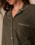 Harper Wilde - Perfect Pima Long Sleeve Button Up (Piping) - Olive -