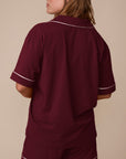 Harper Wilde - Perfect Pima Short Sleeve Button Up (Piping) - Bordeaux -