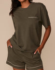 Harper Wilde - Perfect Pima Tee (Piping) - Olive -