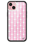 Wildflower iPhone case 15 Plus Pink Gingham Hearts Vintage Cute Classic