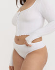 Organic Basics - Pointelle Thong - White -