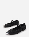 Intentionally Blank - Ribbons Satin Braided Mary Jane Flat - BLACK SATIN