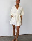 The Pinstripe Short Robe - Butter