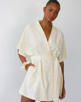 The Pinstripe Short Robe - Butter