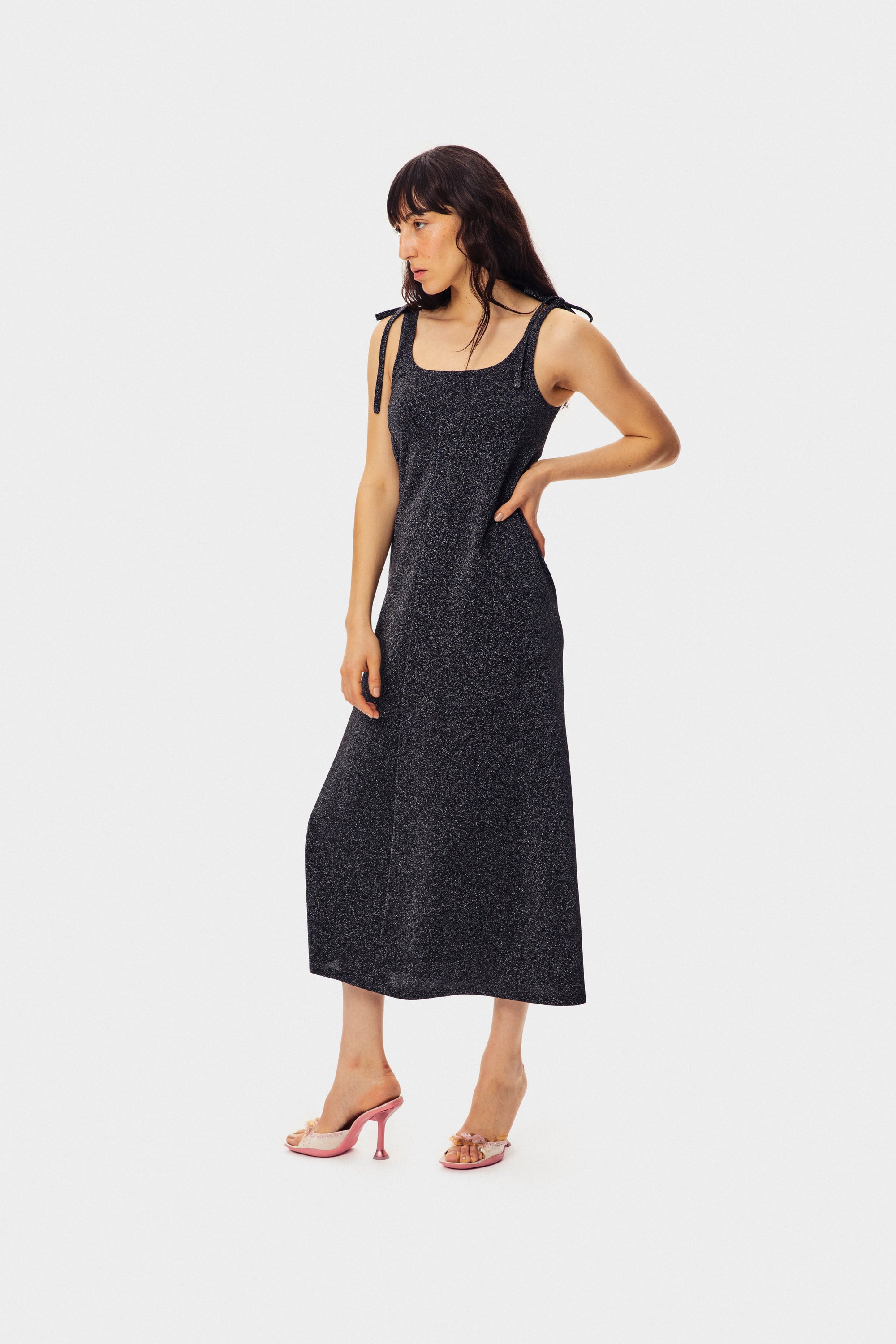 Kylie Lurex Slip Dress - Black