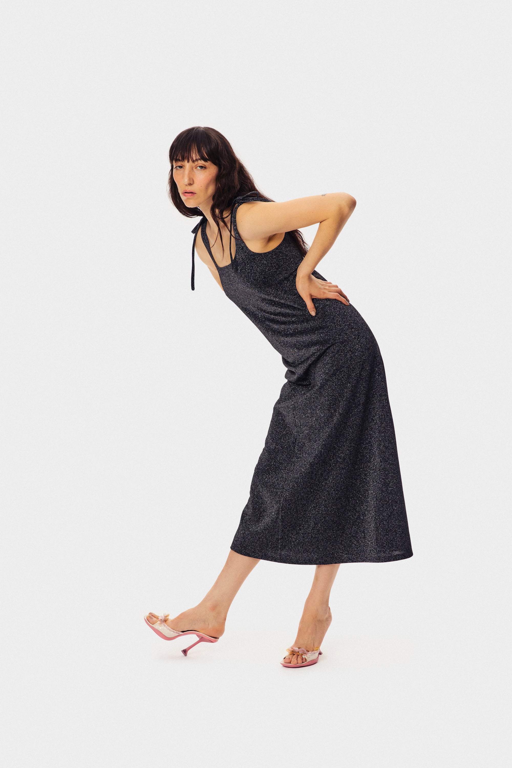 Kylie Lurex Slip Dress - Black