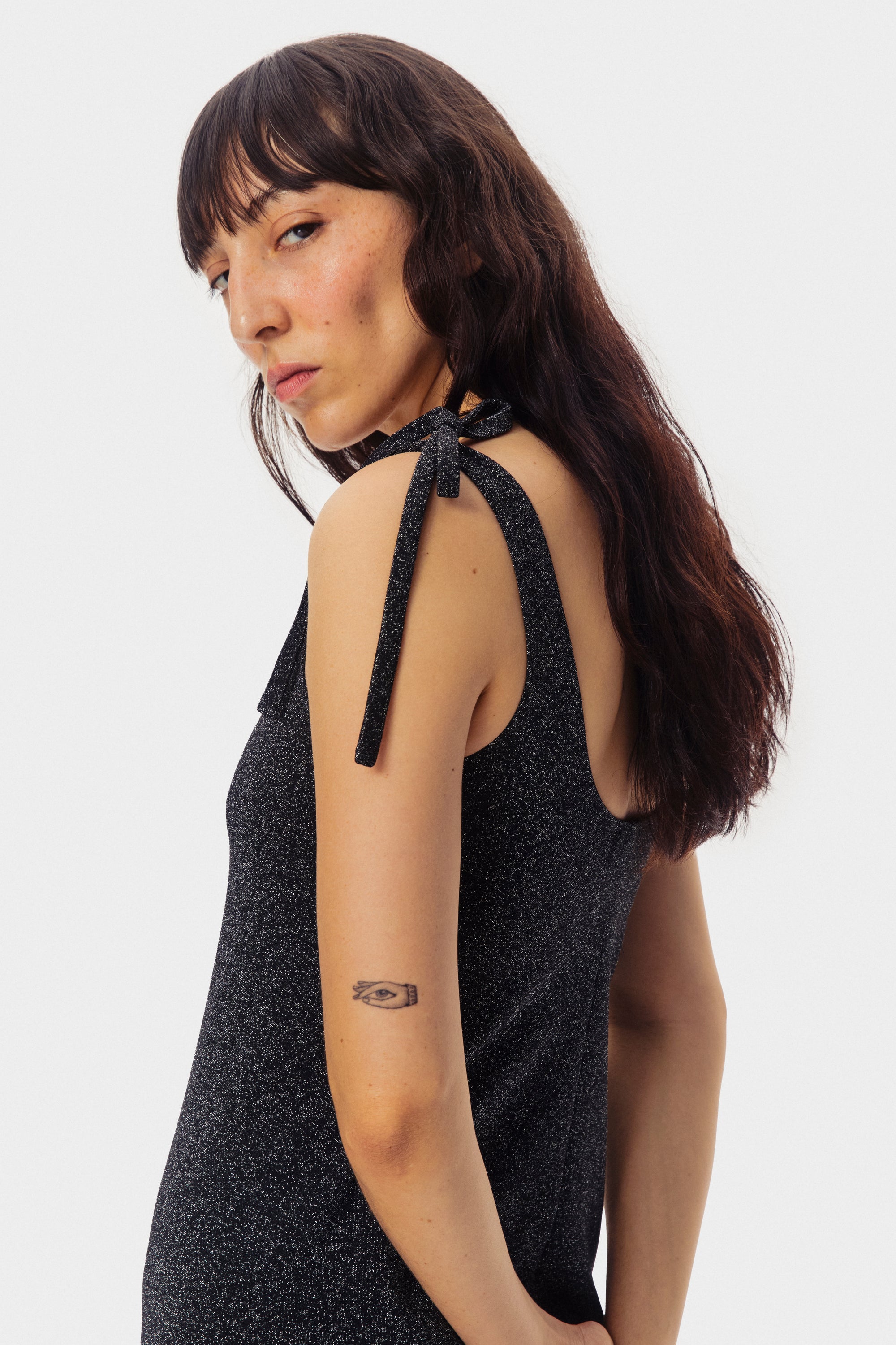Kylie Lurex Slip Dress - Black