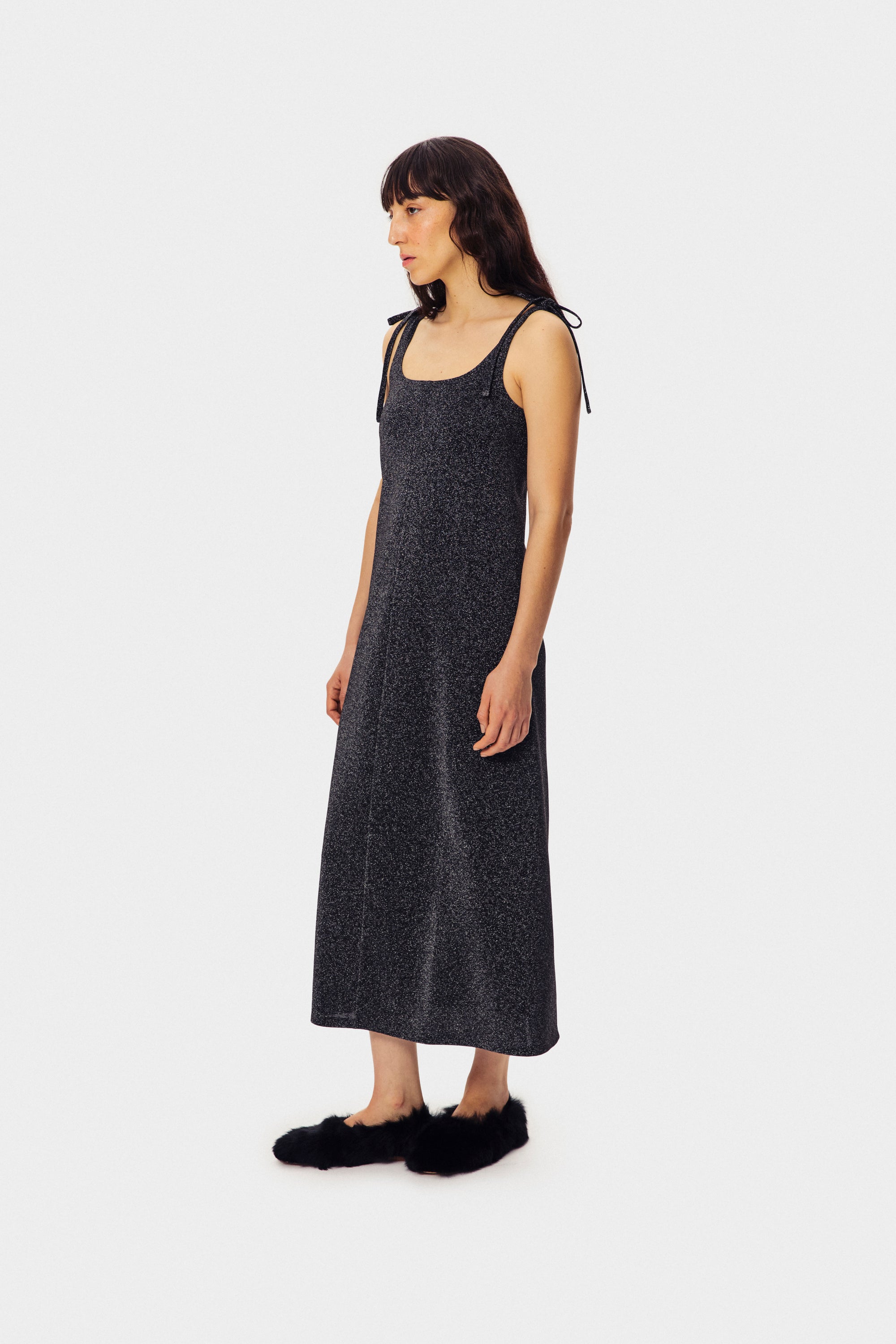 Kylie Lurex Slip Dress - Black