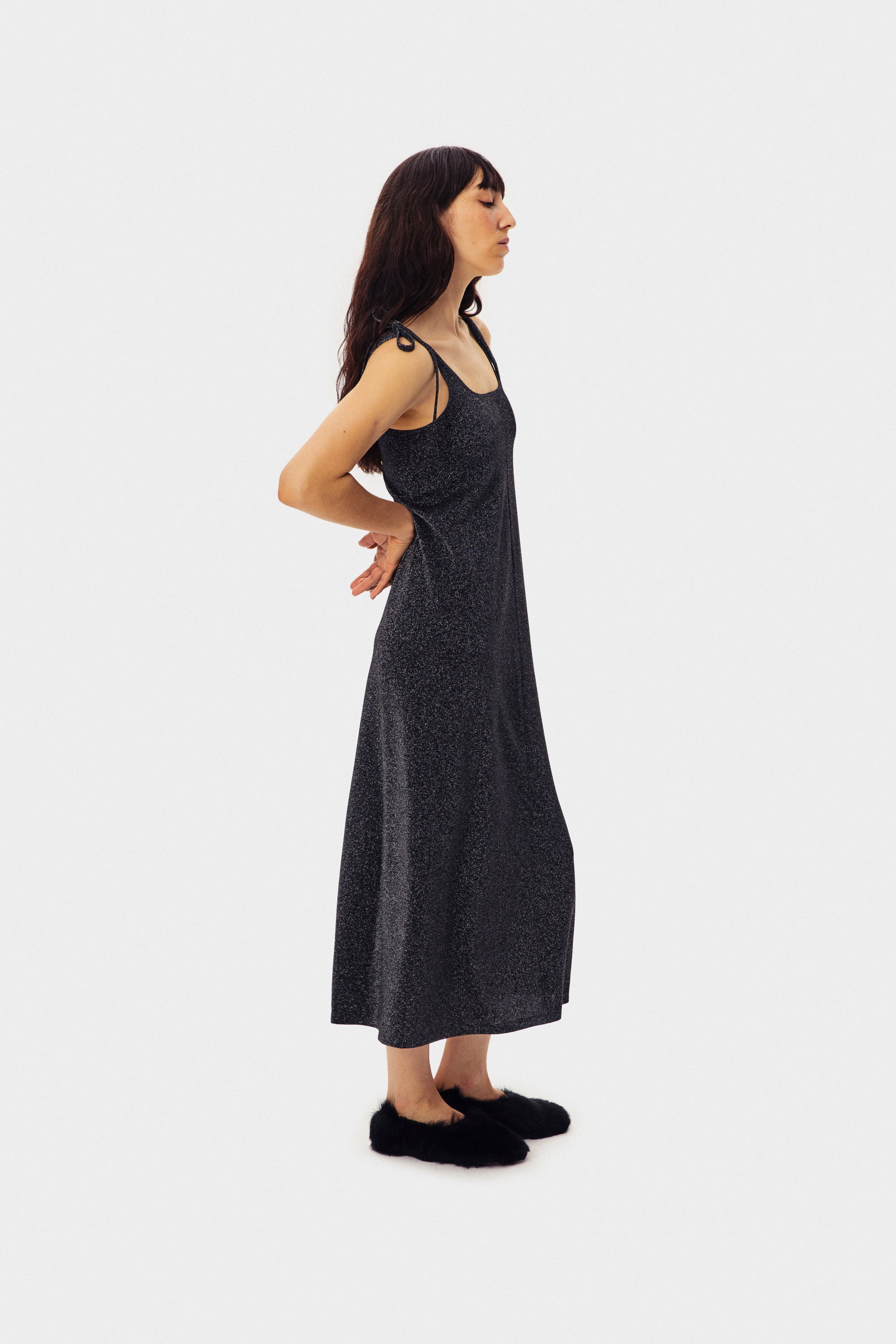 Kylie Lurex Slip Dress - Black