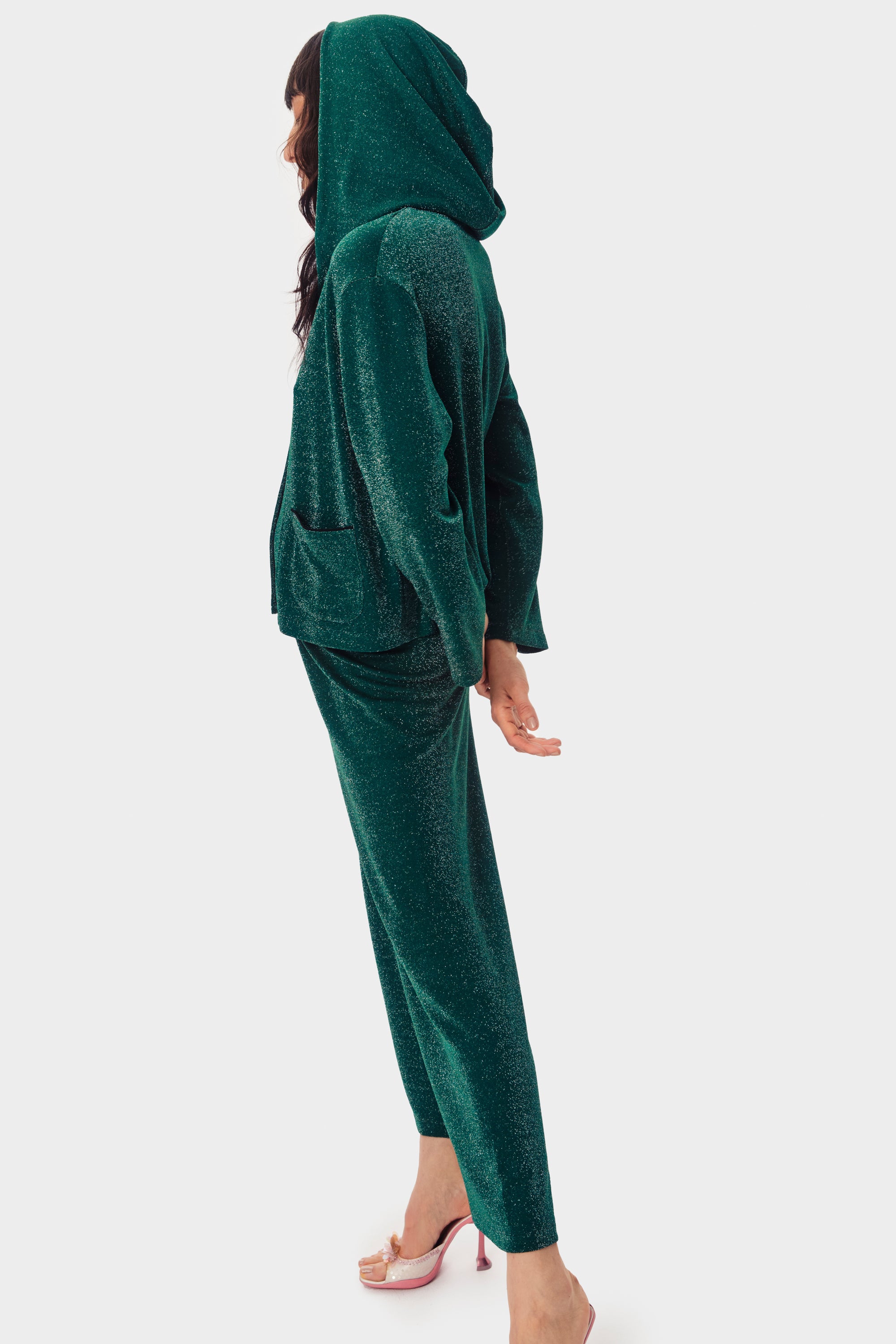 Kylie Lurex Hooded Set - Green