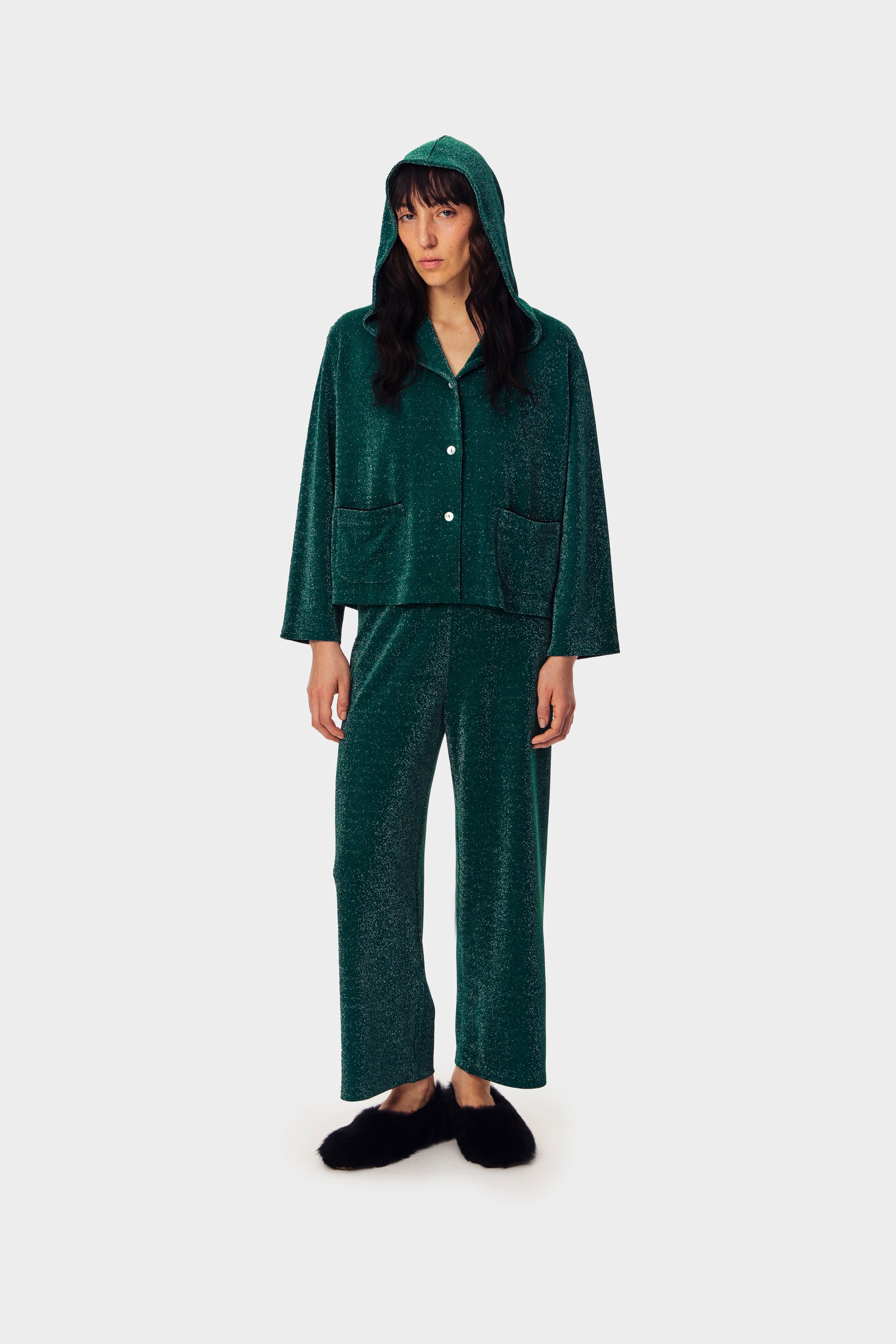 Kylie Lurex Hooded Set - Green