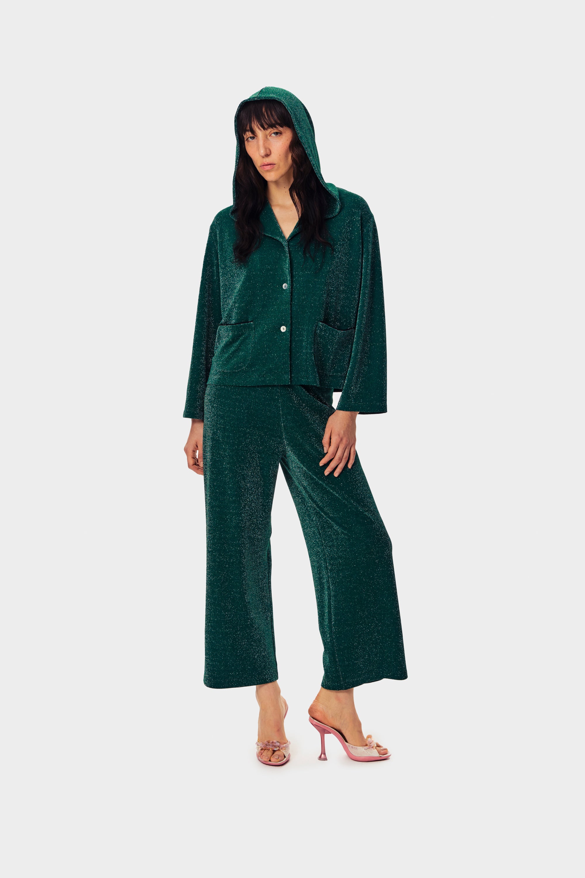 Kylie Lurex Hooded Set - Green