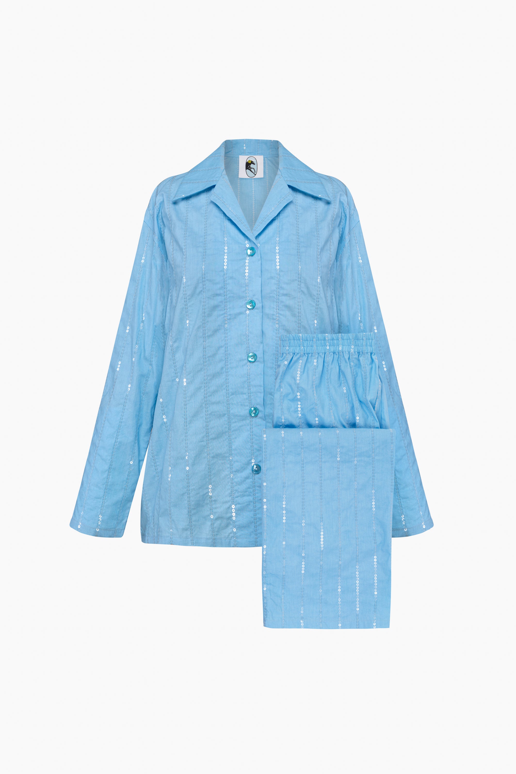 Milky Way Sequined Cotton Pajama Set - Blue