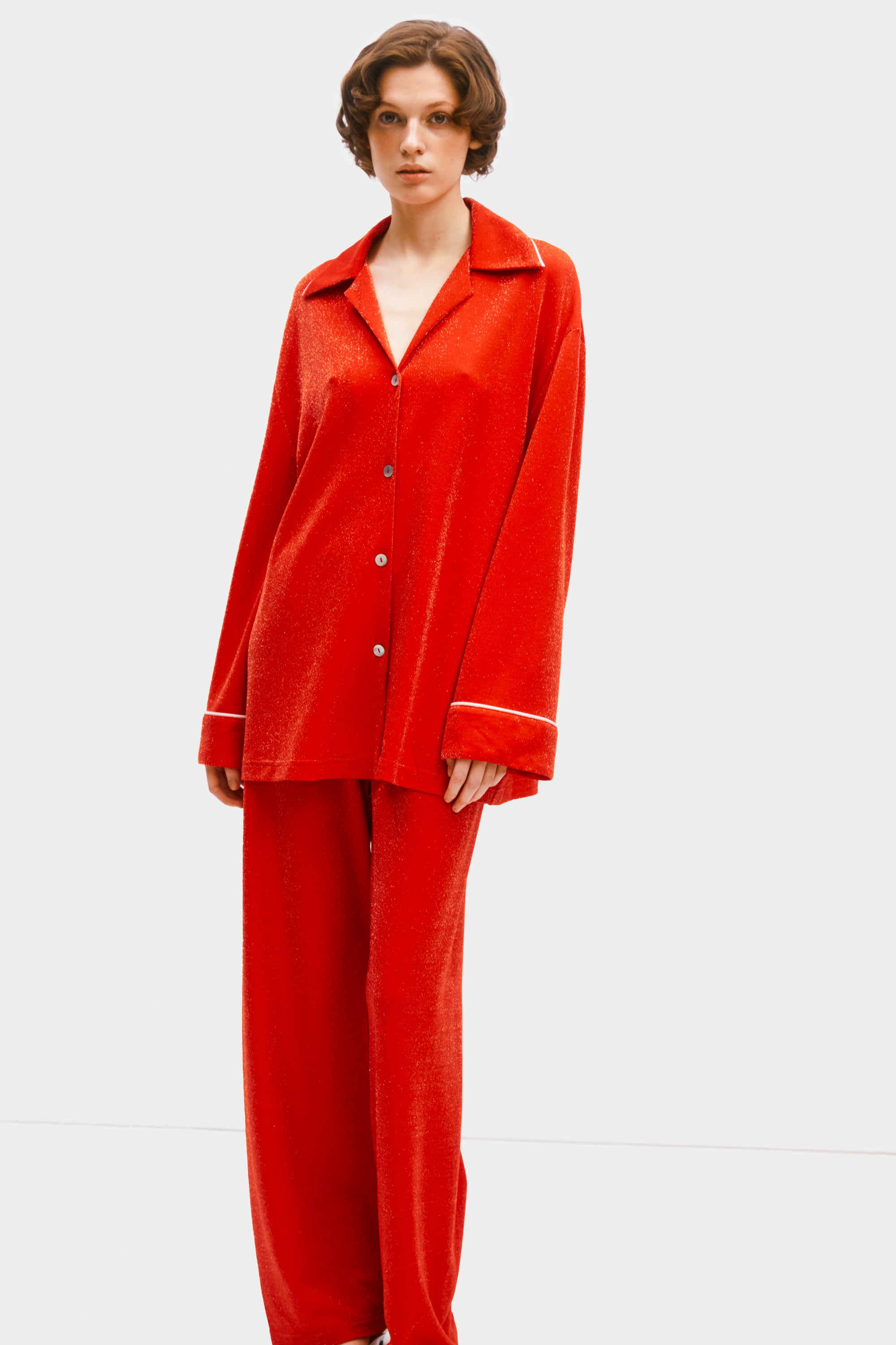 Saturn Lurex Pajama Set - Red