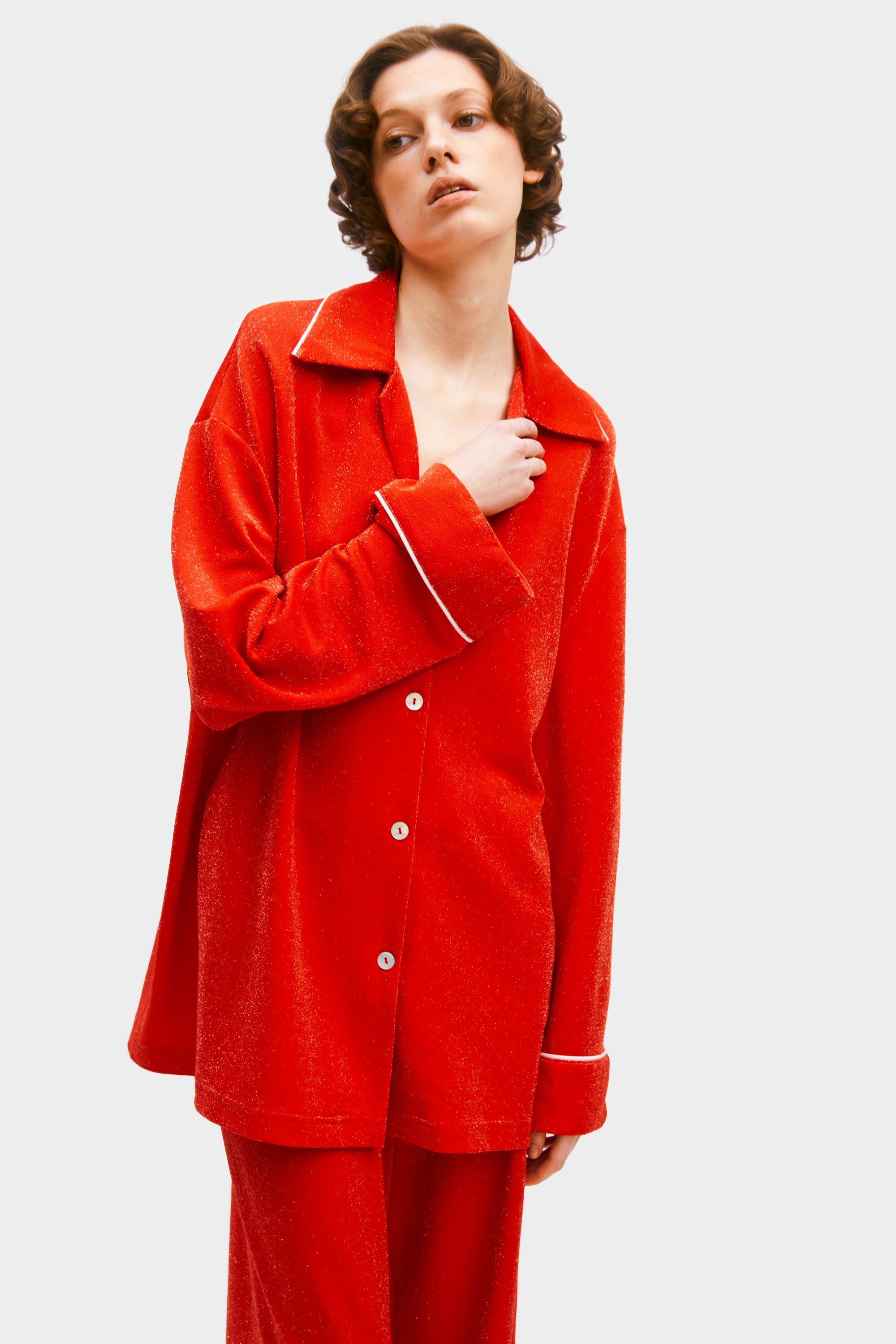 Saturn Lurex Pajama Set - Red