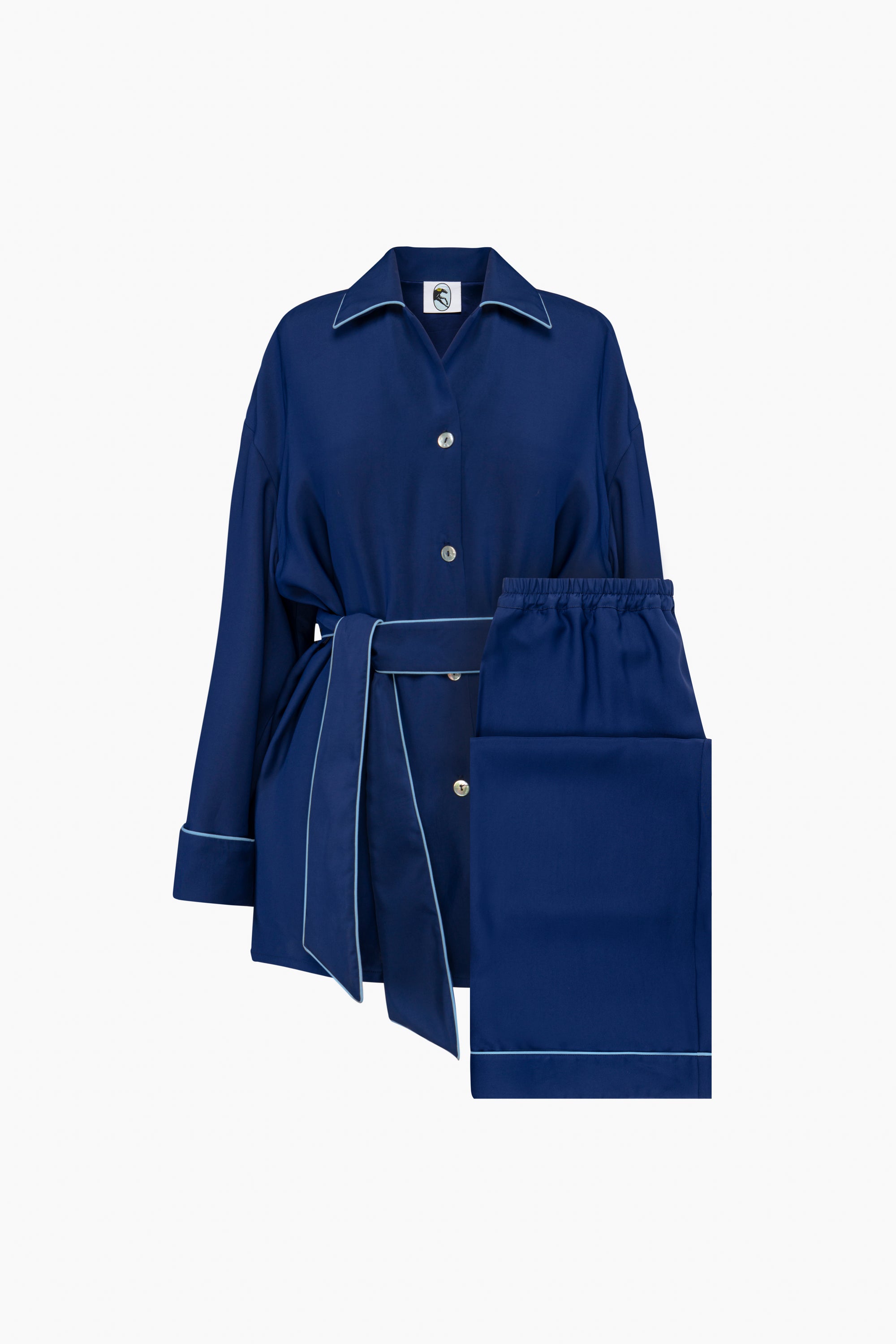 Miss Cat Belted Set with Detachable Feathers - Navy