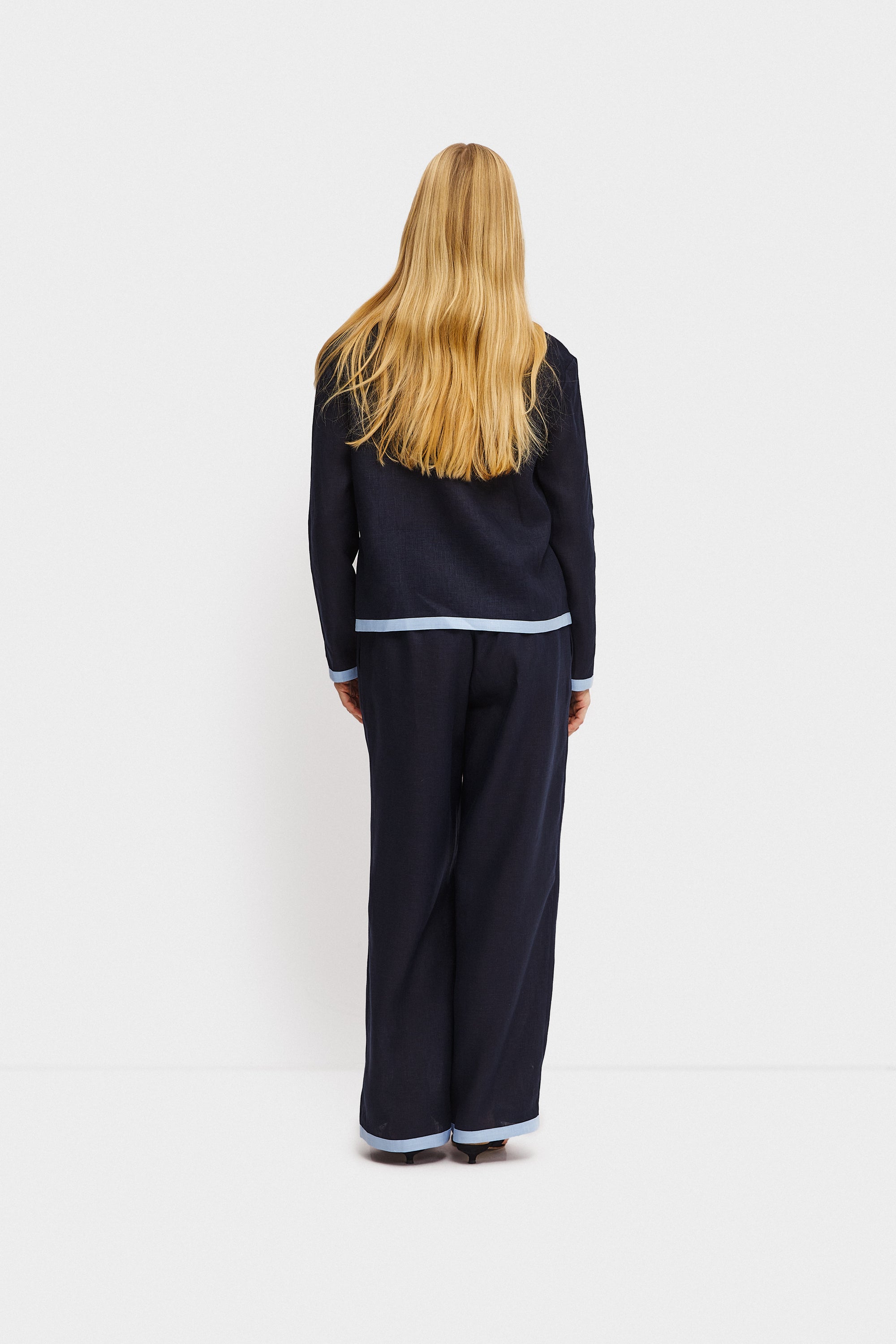 Garrick Embroidered Linen Pants - Navy