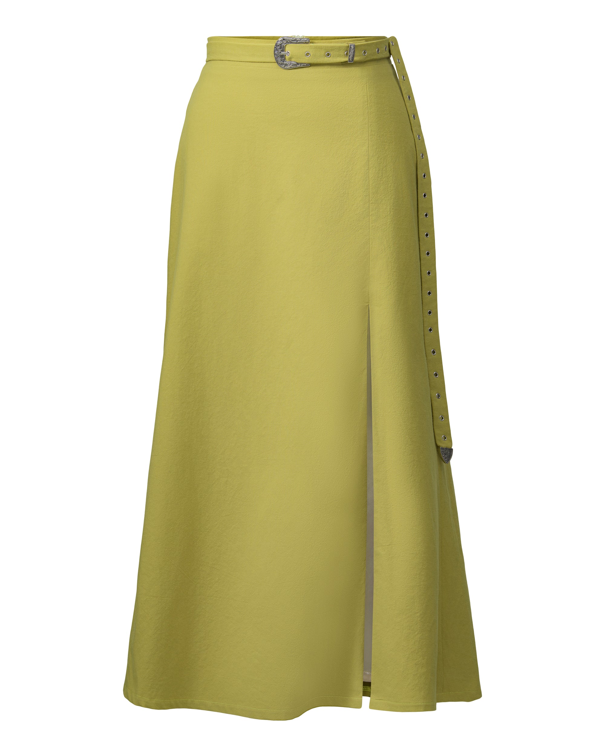 Belted A-Line Skirt - Green