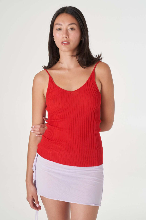Light Weight Vary Rib Knit Tank - Red