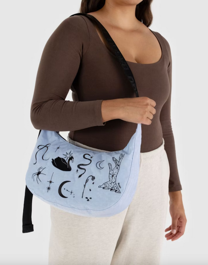 Medium Nylon Crescent Bag - Embroidered Ballet Icons