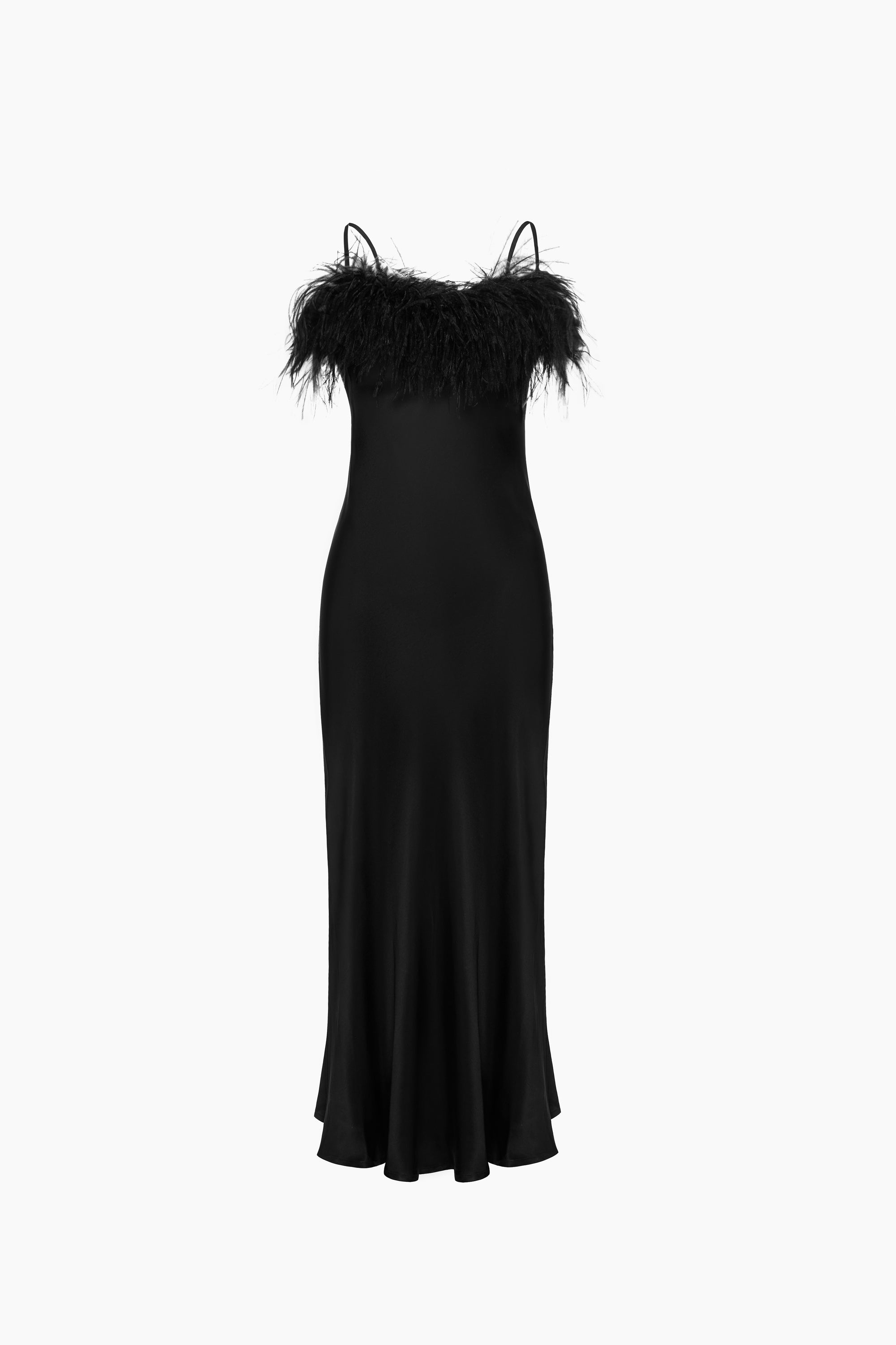 Boheme Slip Dress with Feathers - Black