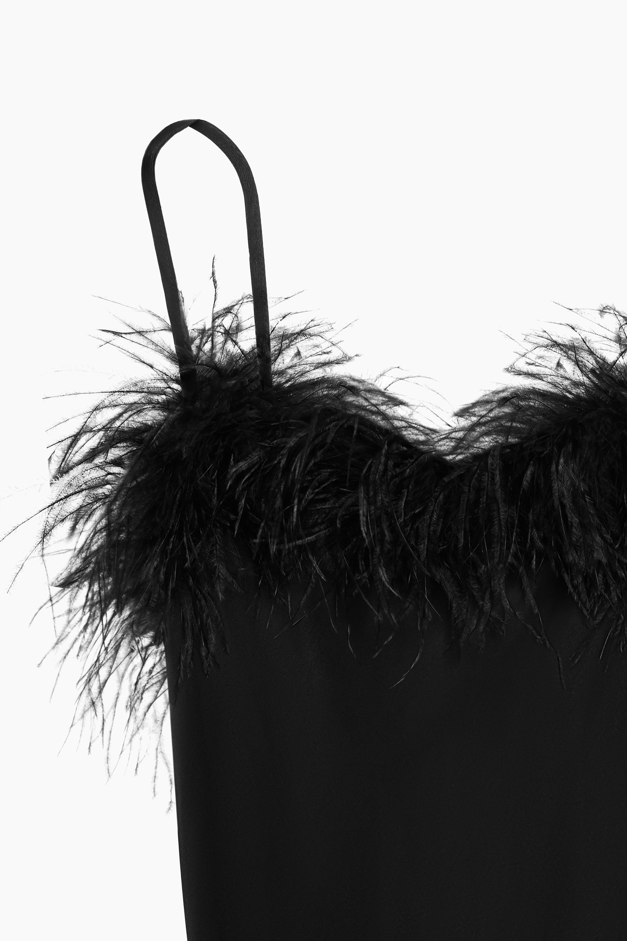 Boheme Slip Dress with Feathers - Black