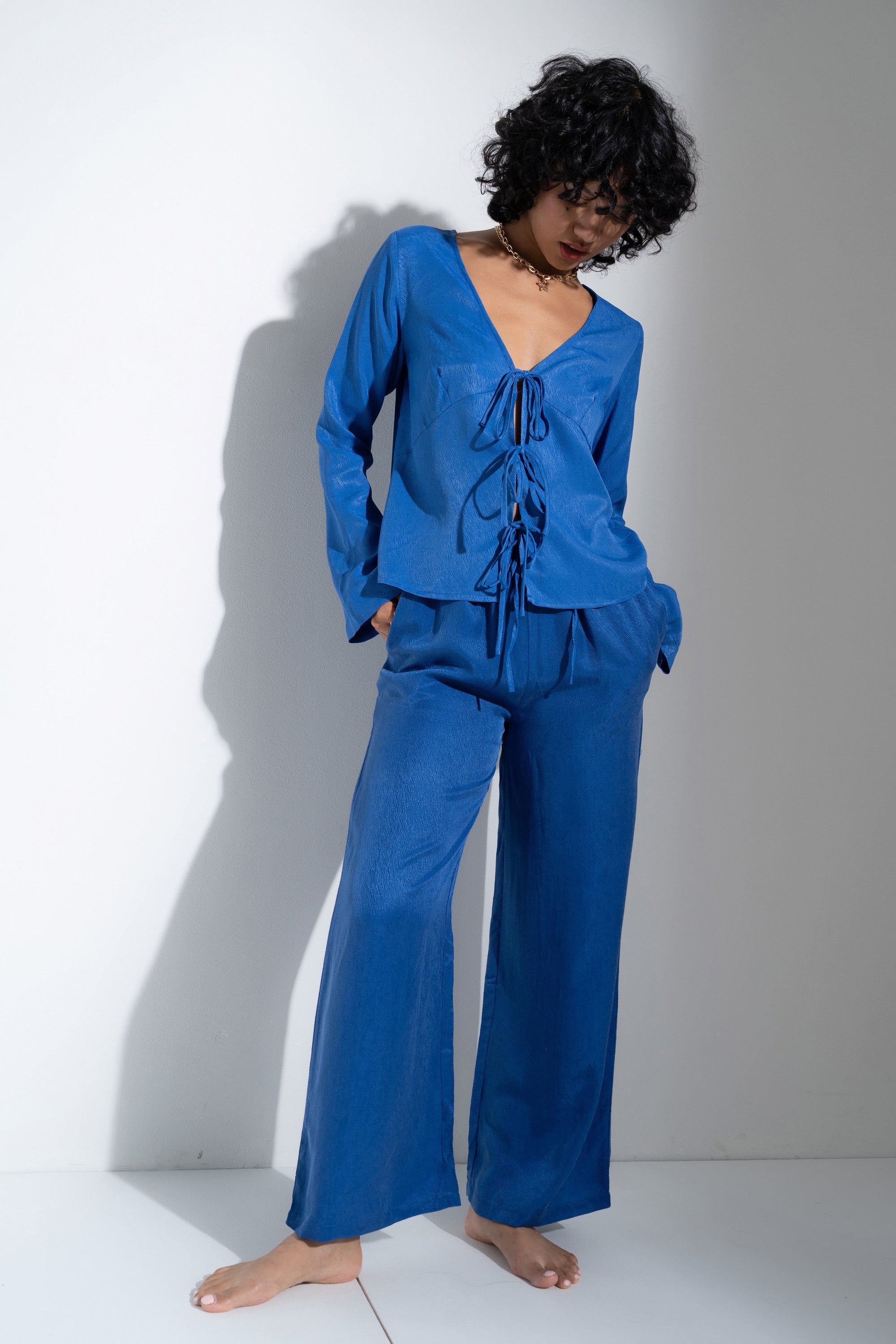 Tie Front Top - Cobalt