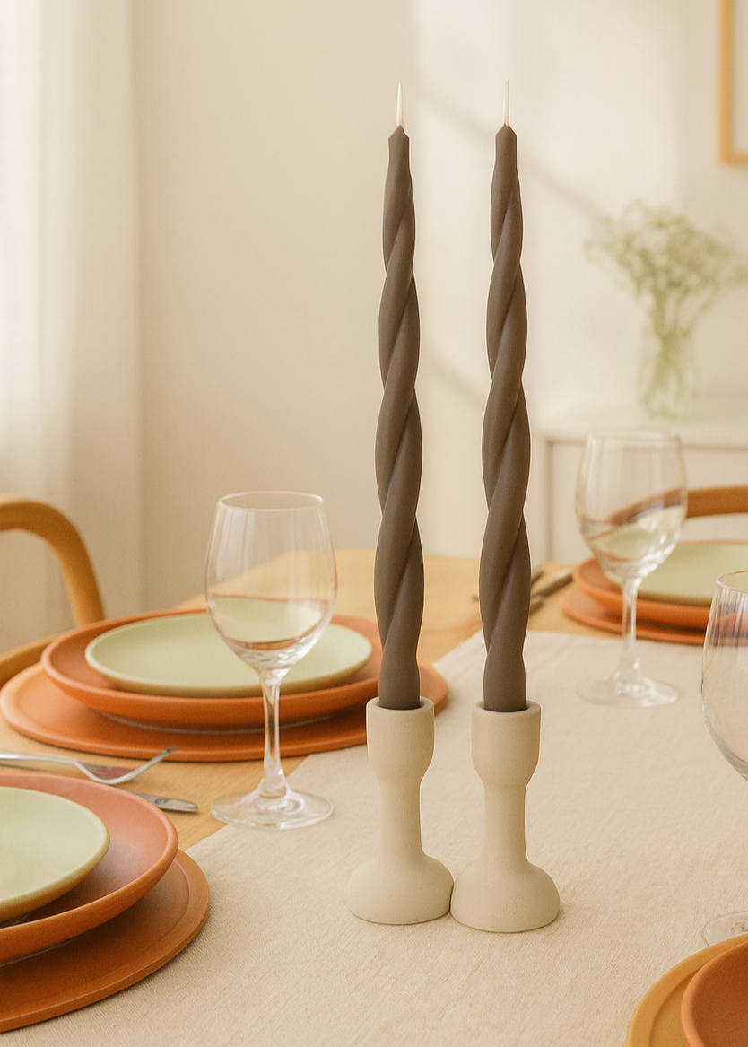 Twisted Taper Candles - Brown