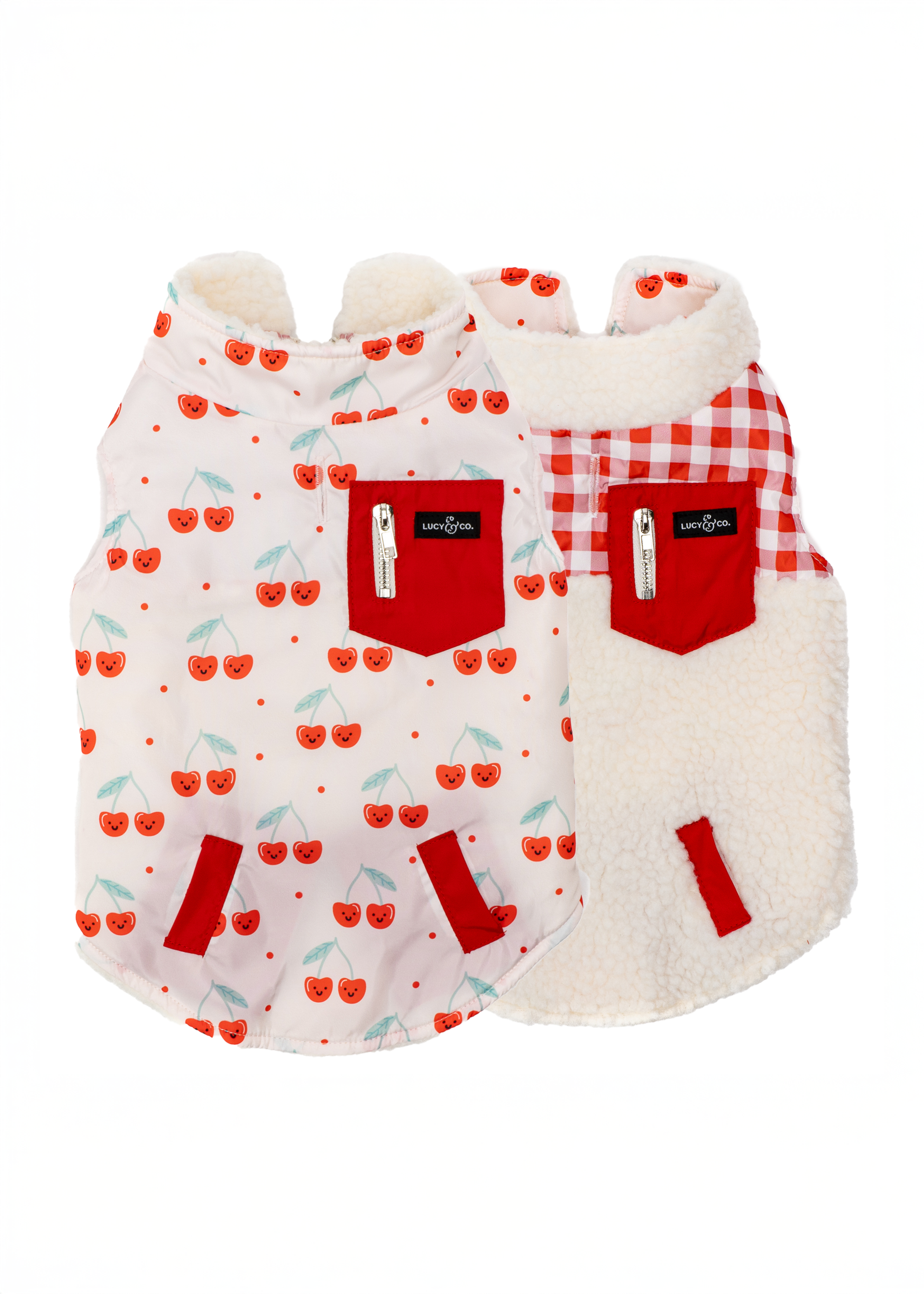 Reversible Teddy Vest - Cheery Cherries