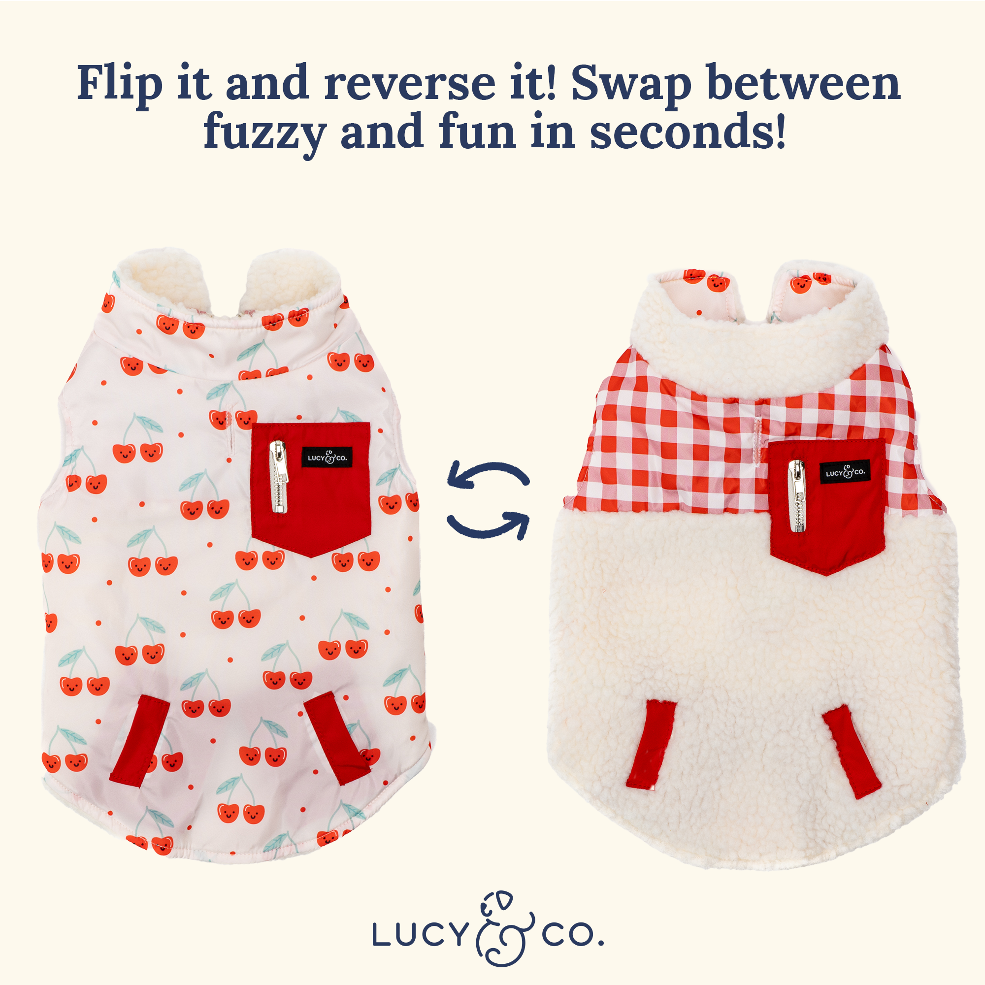 Reversible Teddy Vest - Cheery Cherries