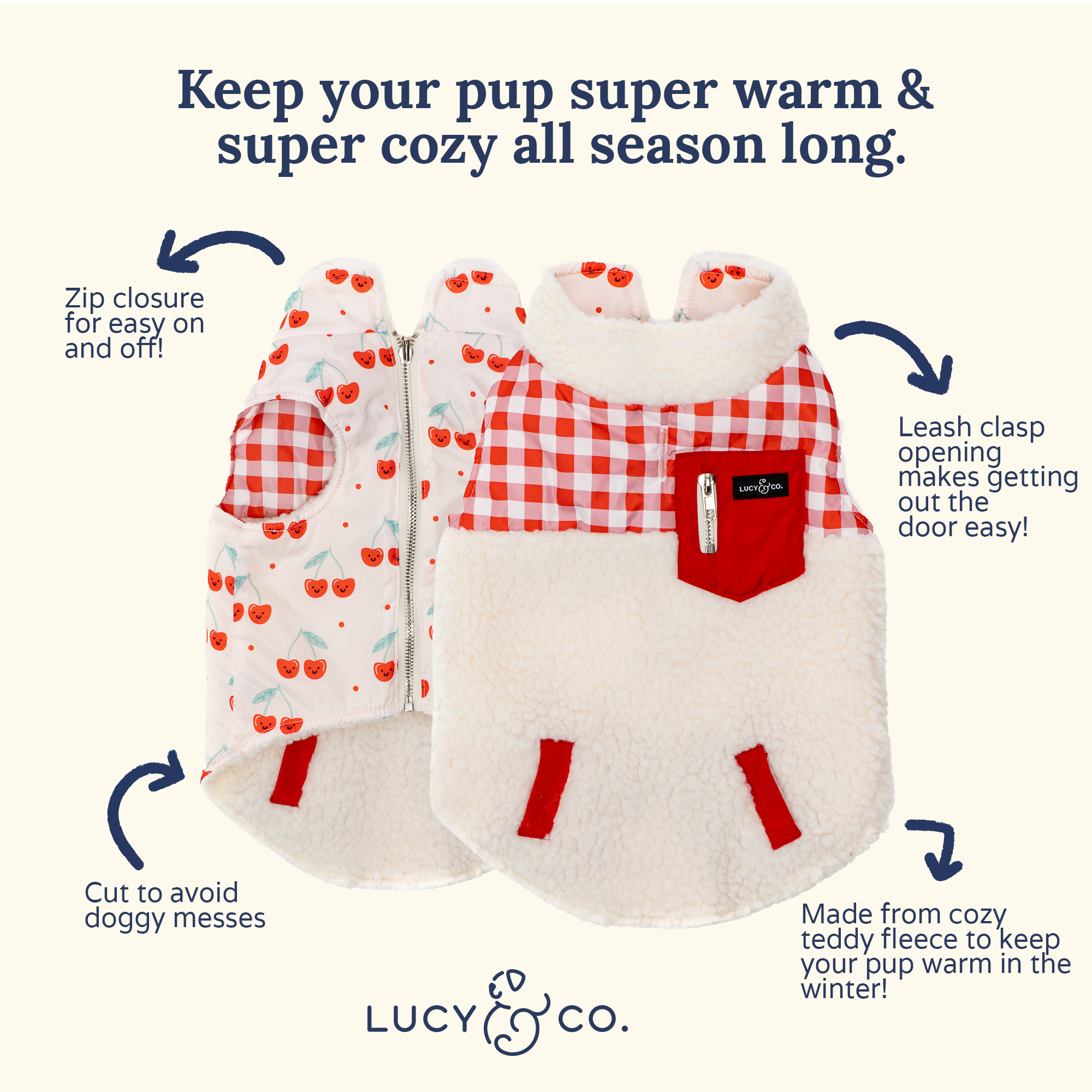 Reversible Teddy Vest - Cheery Cherries