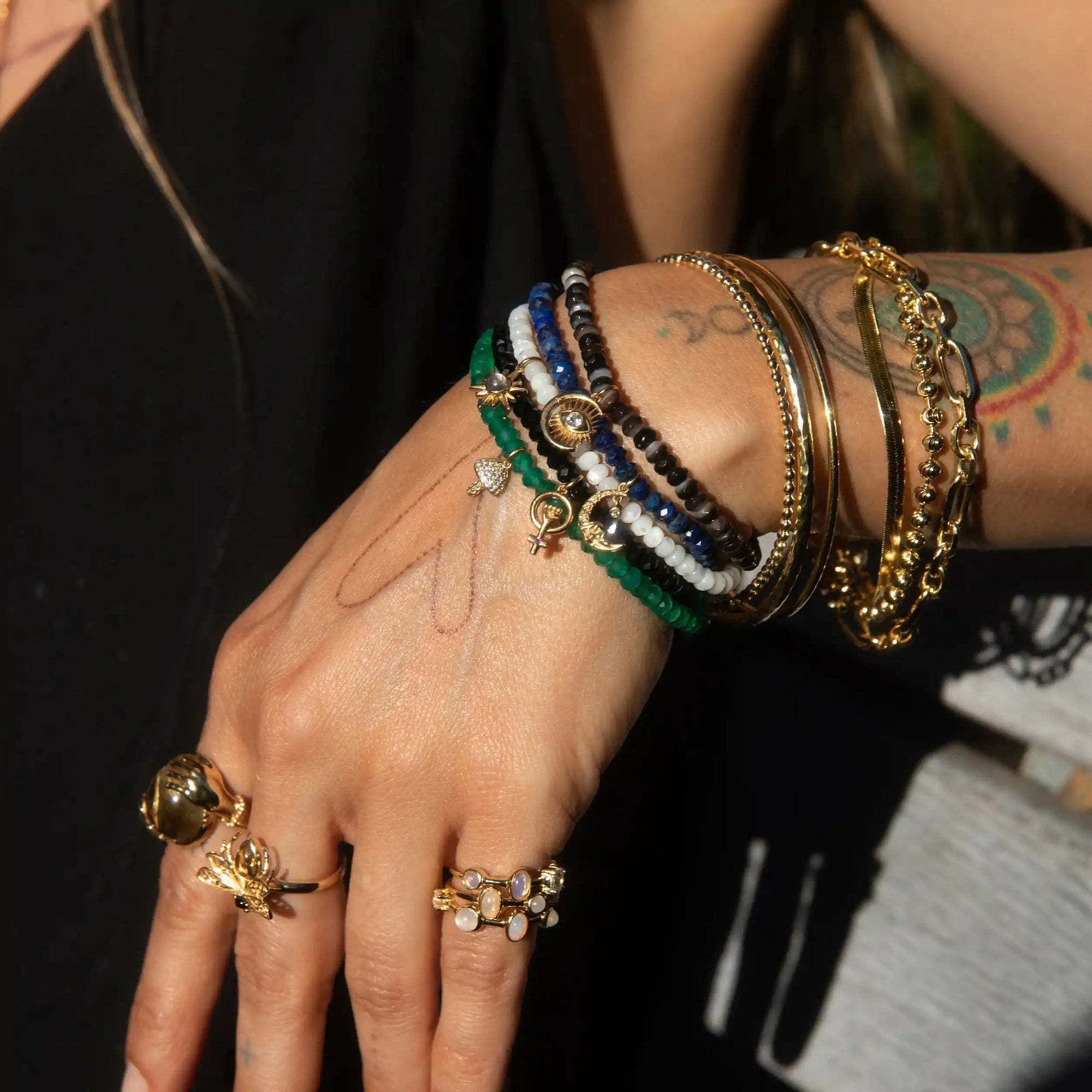 Awe Inspired - Mushroom Green Onyx Beaded Bracelet -