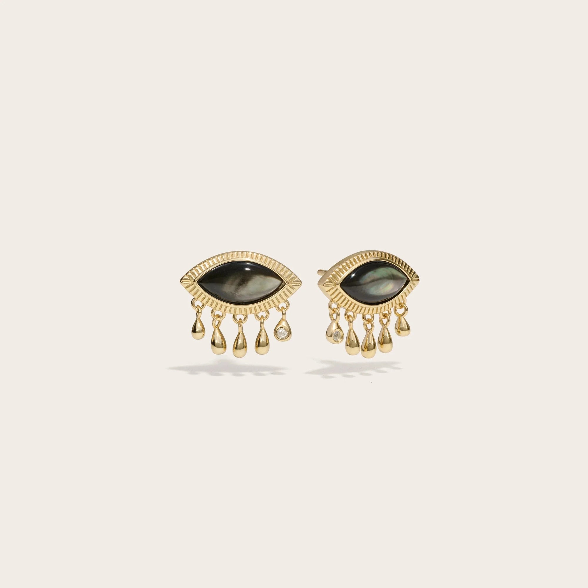 Awe Inspired - Third Eye Black Mother of Pearl Studs - 14K Yellow Gold Vermeil