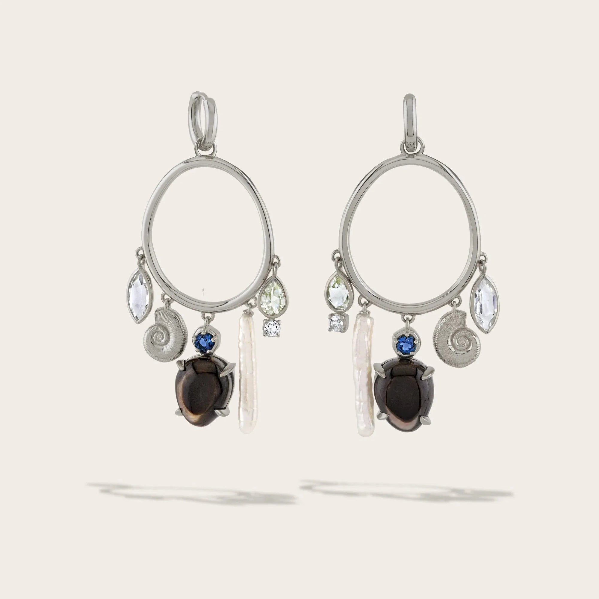 Awe Inspired - Deep Sea Gemstone Charm Hoops - 925 Sterling Silver