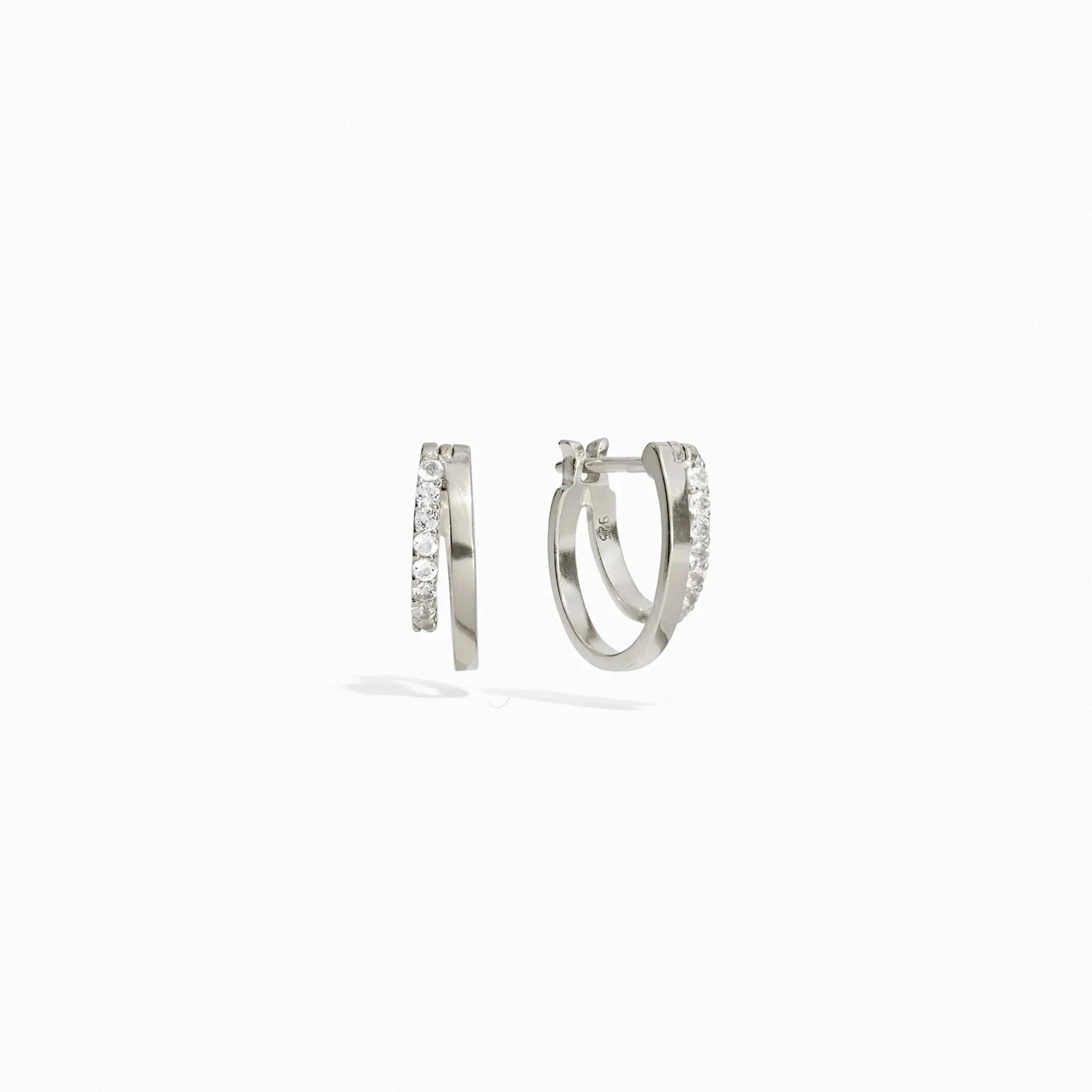 Awe Inspired - White Topaz Double Hoop Huggies - 925 Sterling Silver