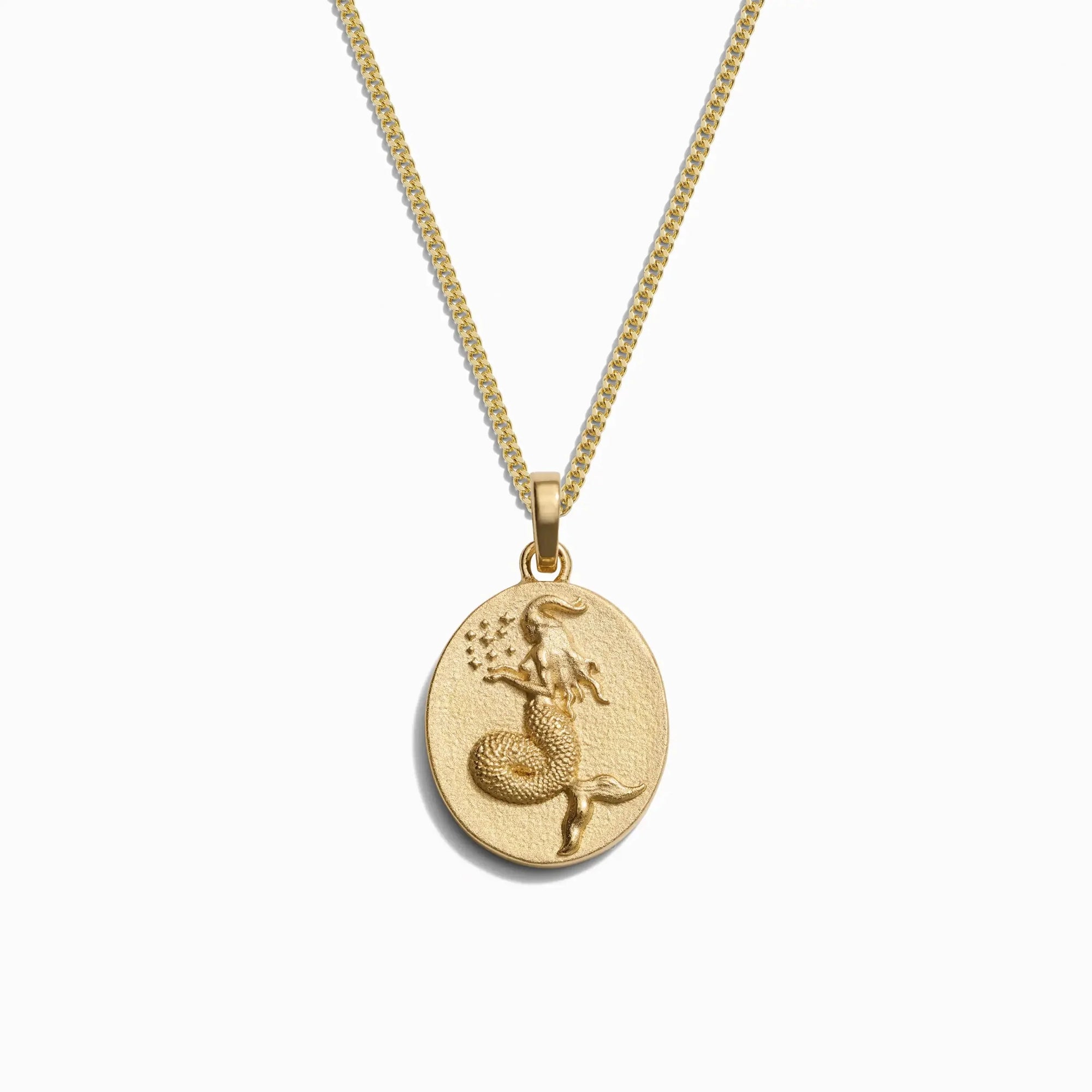 Awe Inspired - Men's Zodiac Necklace - 14K Yellow Gold Vermeil Capricorn 22" Cuban Chain
