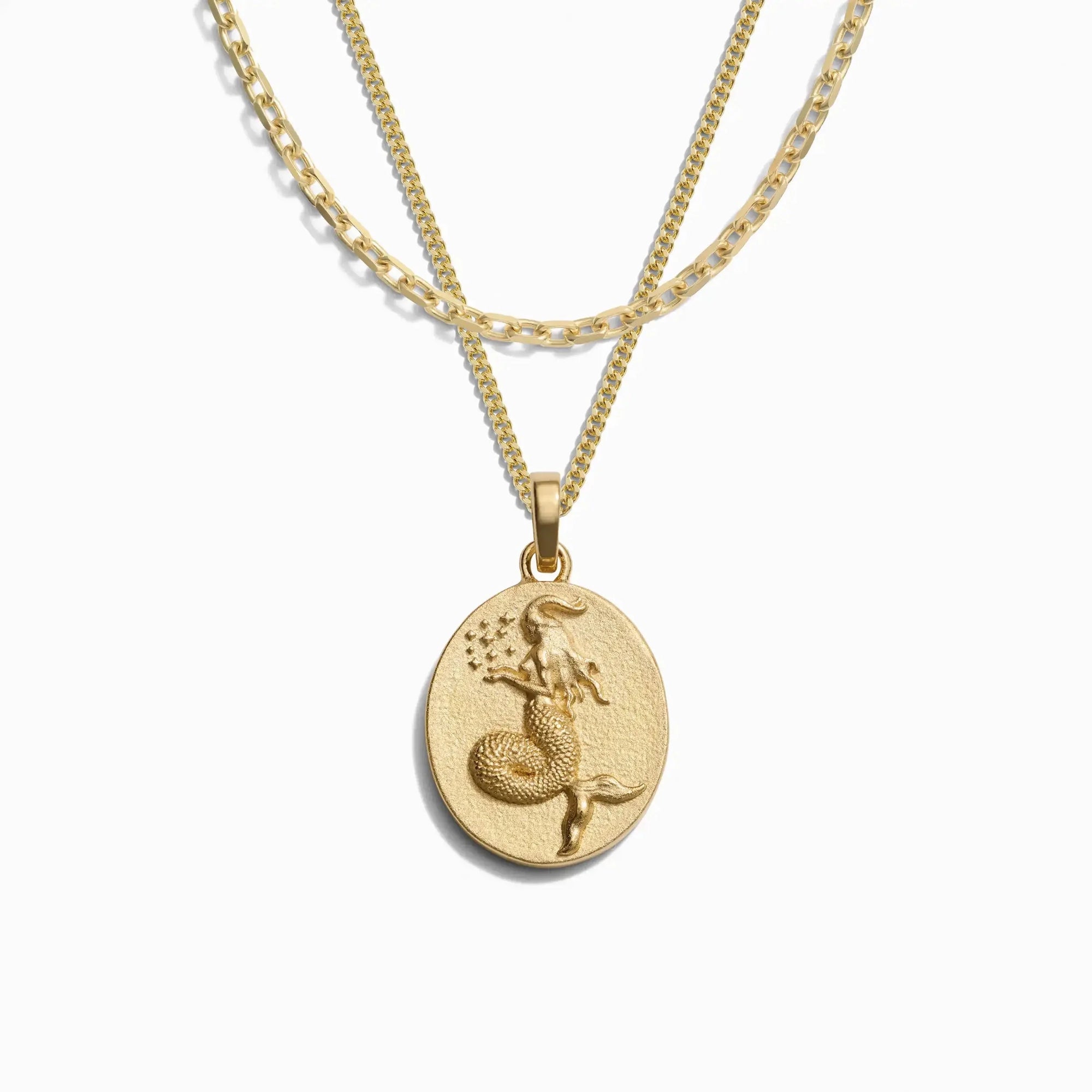 Awe Inspired - Men's Zodiac Goddess Amulet Set - 14K Yellow Gold Vermeil Capricorn