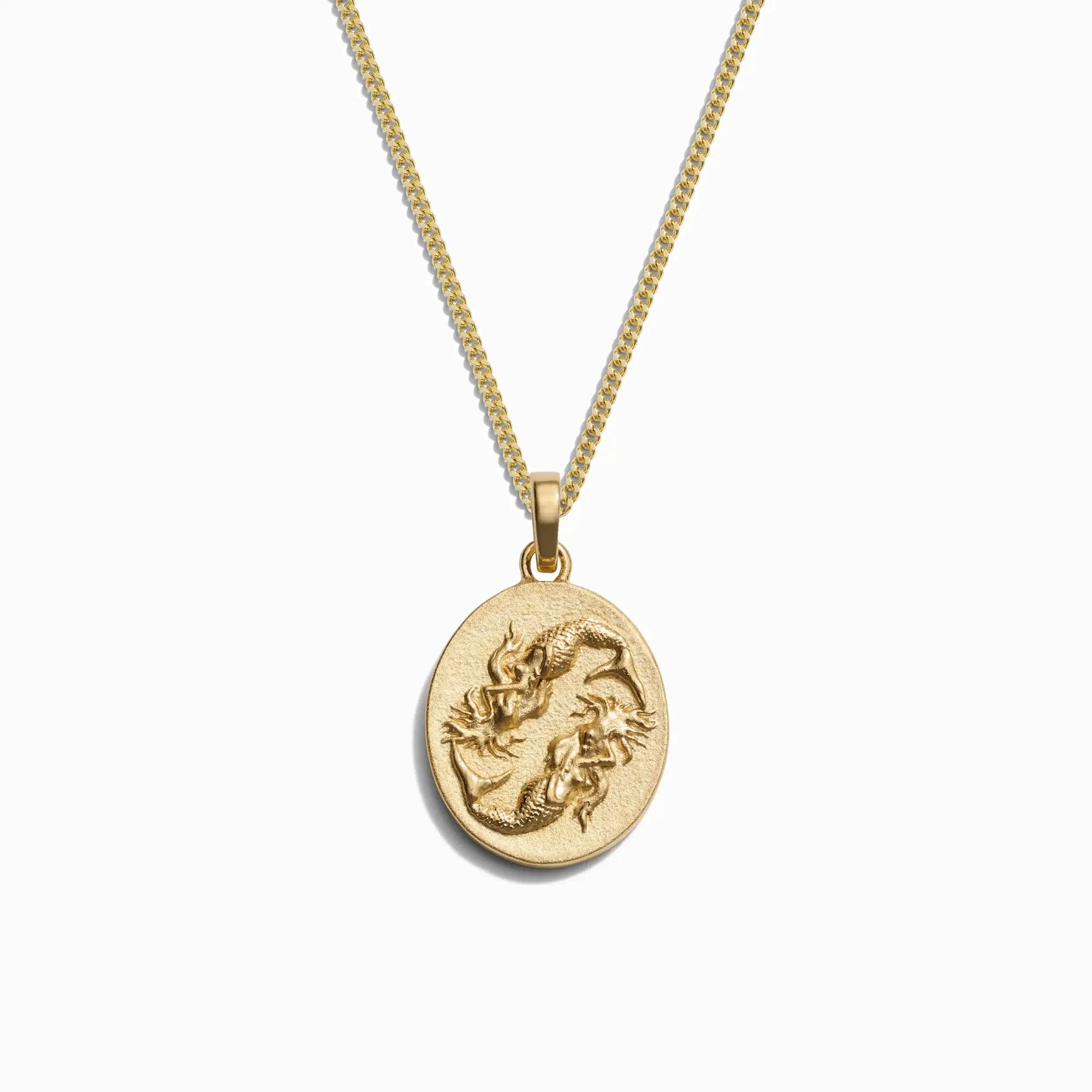 Awe Inspired - Men's Zodiac Necklace - 14K Yellow Gold Vermeil Pisces 22" Cuban Chain