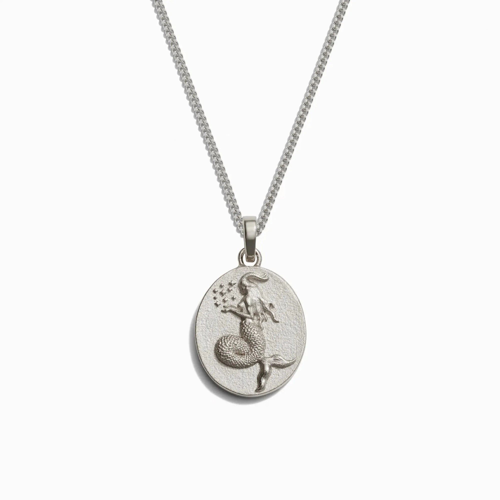 Awe Inspired - Men's Zodiac Necklace - 925 Sterling Silver Capricorn 22" Cuban Chain